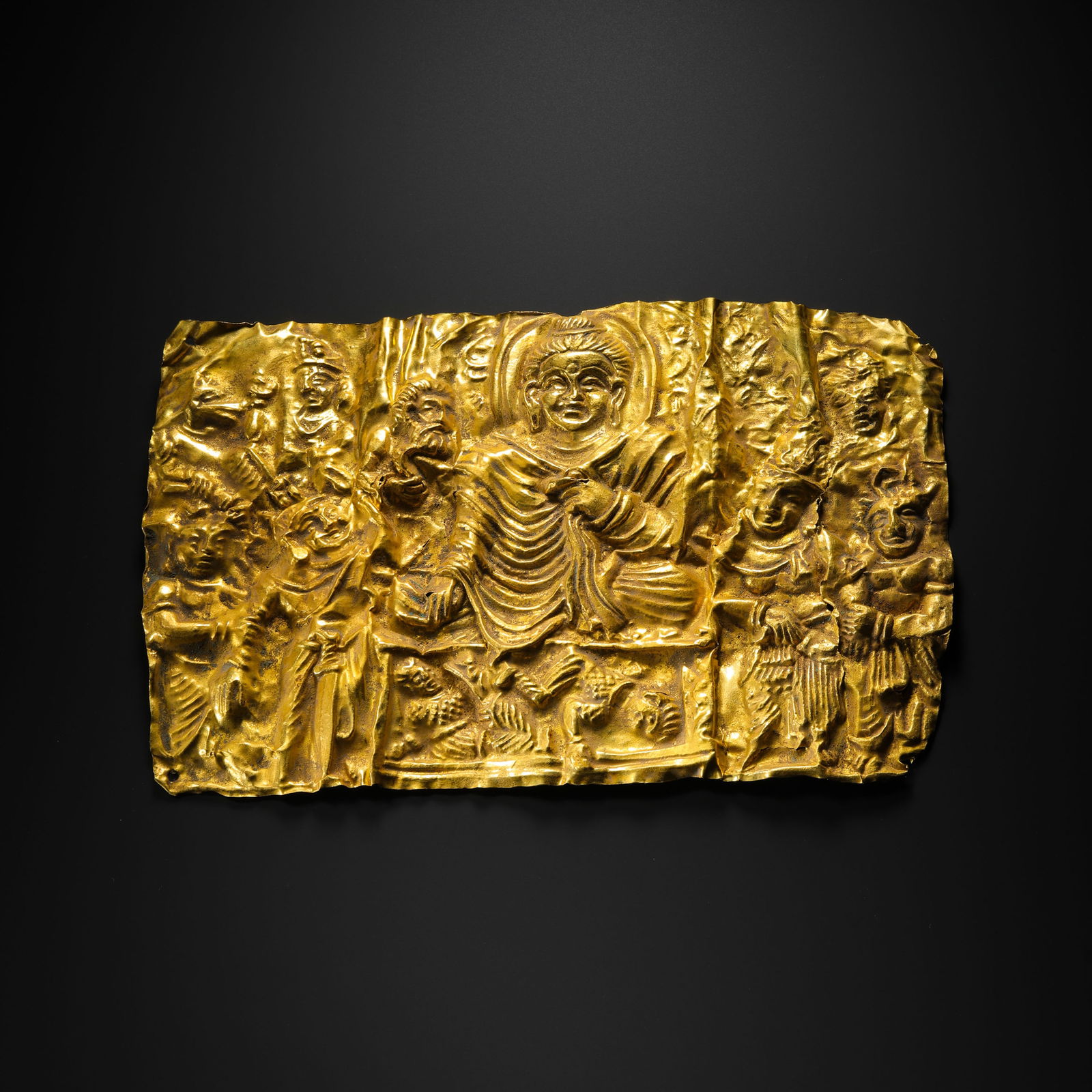 Ancient Persian culture pure gold Buddha tablet: H. 13 cm. W. 19.5 cm. Weight. 60.3 gram.