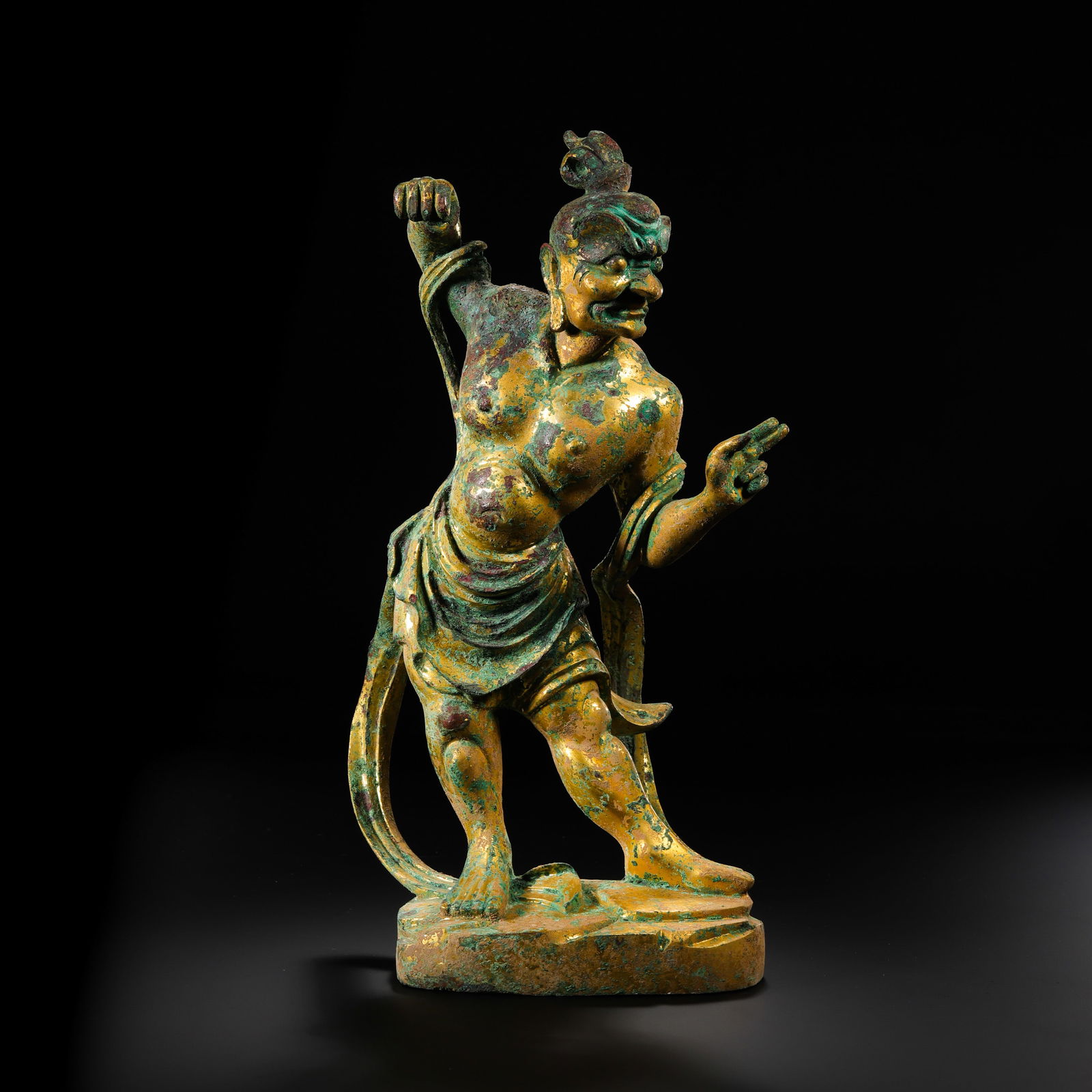 Chinese Han Dynasty Gilt Bronze Standing Figure: H. 27 cm. W. 14 cm. Weight. 2205 gram.
