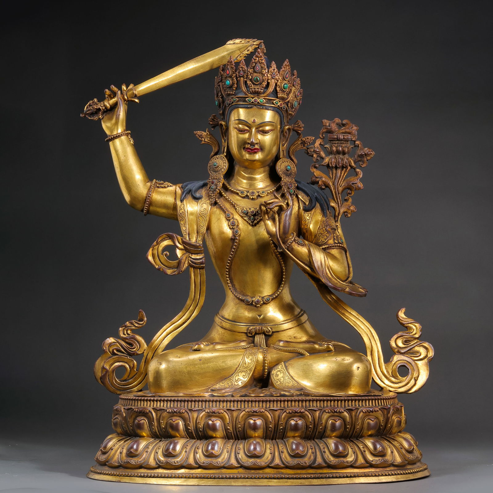 Gilt Bronze Seated Buddha Statue from the Qianlong Period of the Qing Dynasty, China: H. 62 cm. W. 46 cm. Weight. 20350 gram.