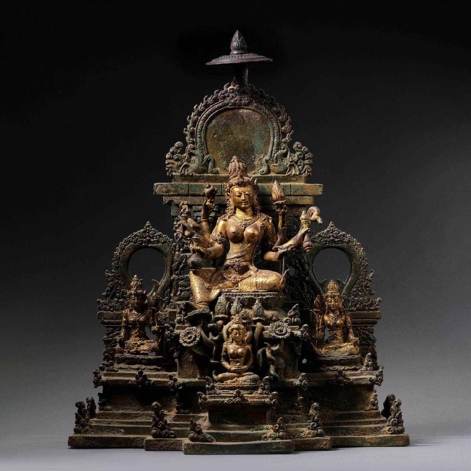 West Asian gilt bronze seated Buddha statue: H. 37 cm. W. 29.8 cm. Weight. 6275 gram.