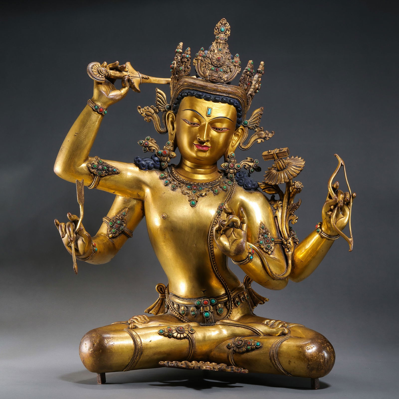 Chinese Ming Dynasty Gilt Bronze Seated Buddha Statue: H. 52.5 cm. W. 45 cm. Weight. 14248 gram.