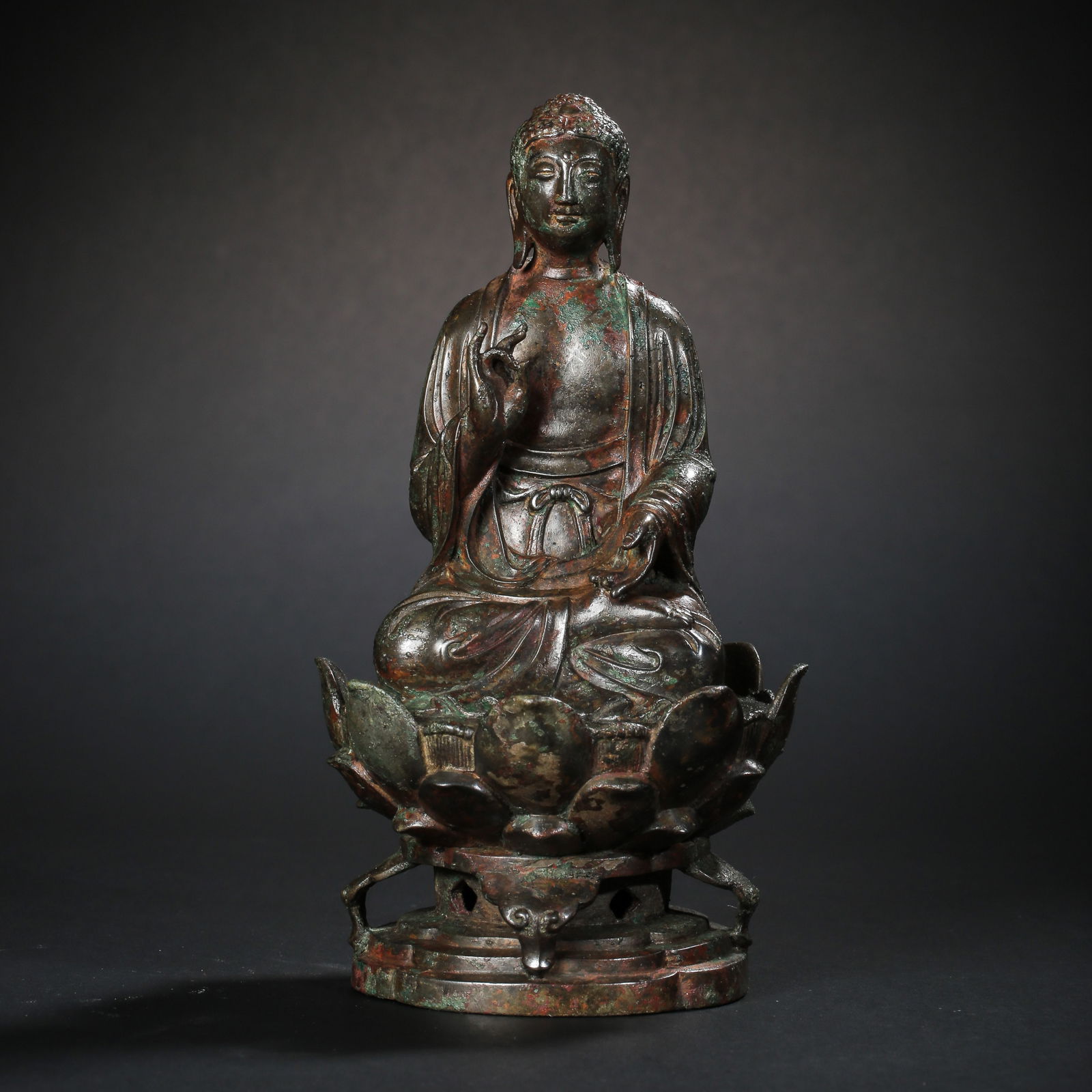 Bronze seated Buddha statue from the Liao Dynasty in China: H. 17.5 cm. Weight. 1220 gram.