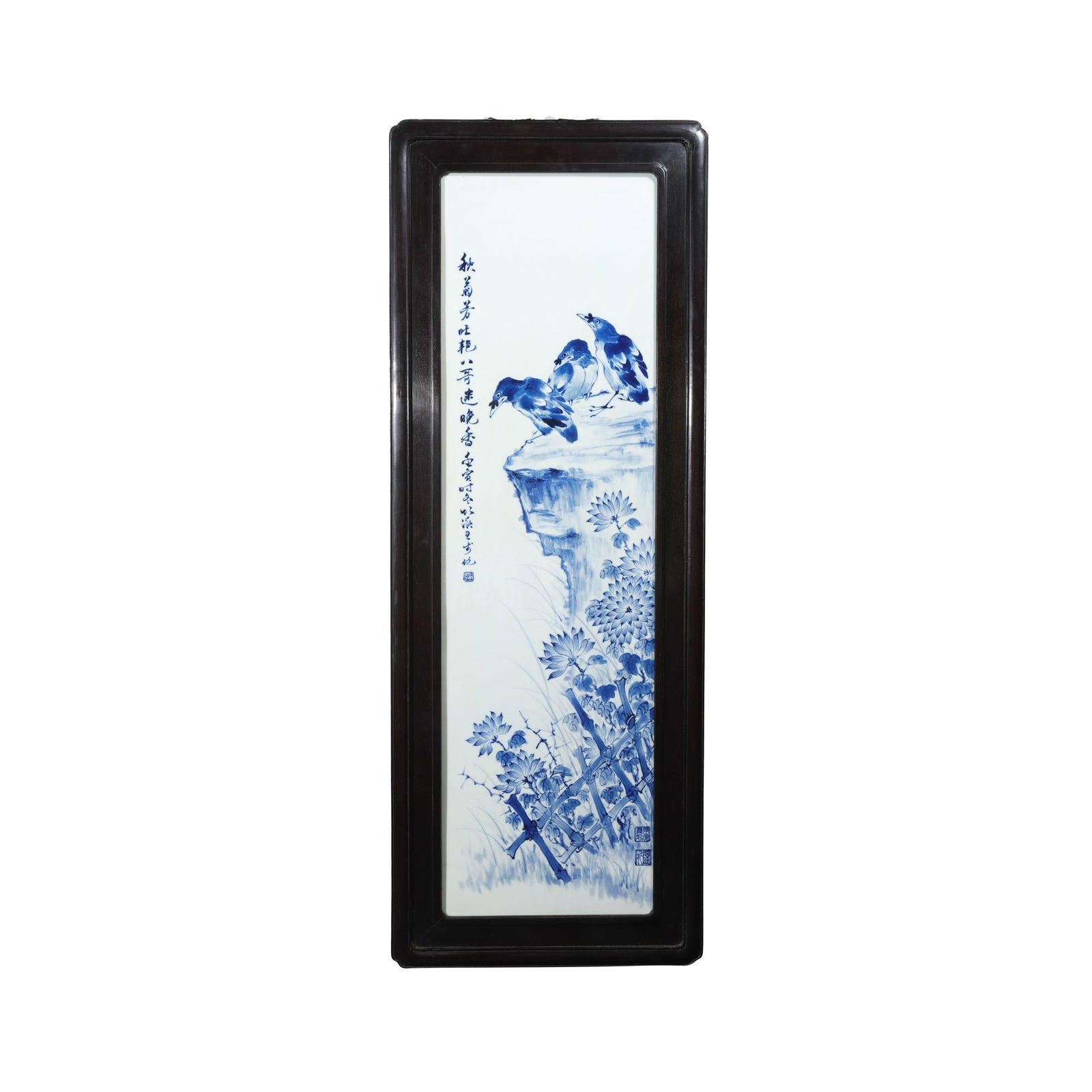 China20Blue and white porcelain plaque with bird and flower design by Wang Bu, a master of fine arts: /