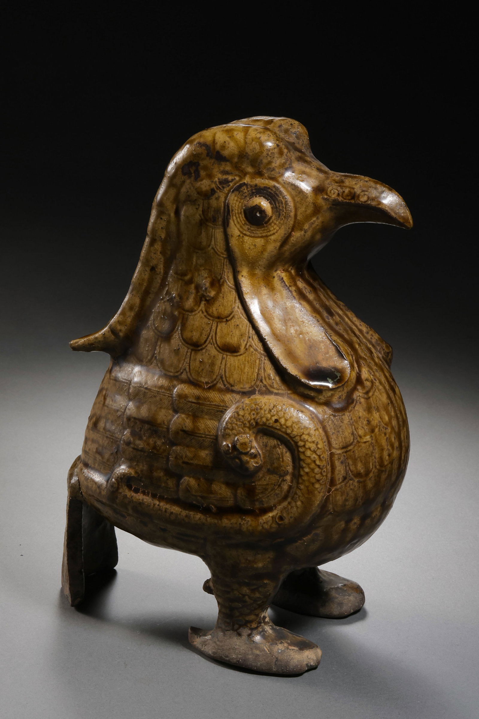 Celadon Owl-shaped Vase from the Northern and Southern Dynasties of China: H. 21 cm. W. 15 cm.