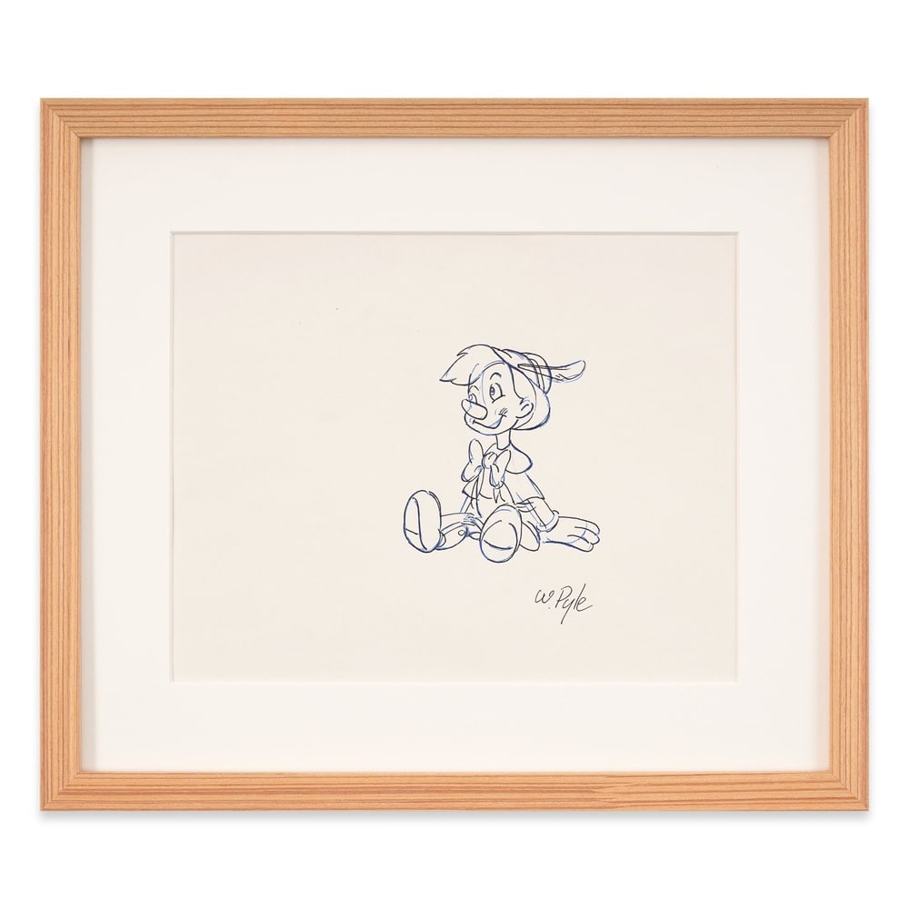 WILLIS PYLE SIGNED SKETCH OF PINOCCHIO: Image Dimensions: 11 1/4 x 8 7/8 in (28.5 x 22.5 cm) Framed Dimensions: 16 1/2 x 14 1/8 in (42 x 36 cm) Provenance and Authentication: This collectible has undergone a rigorous forensic evaluation. Th