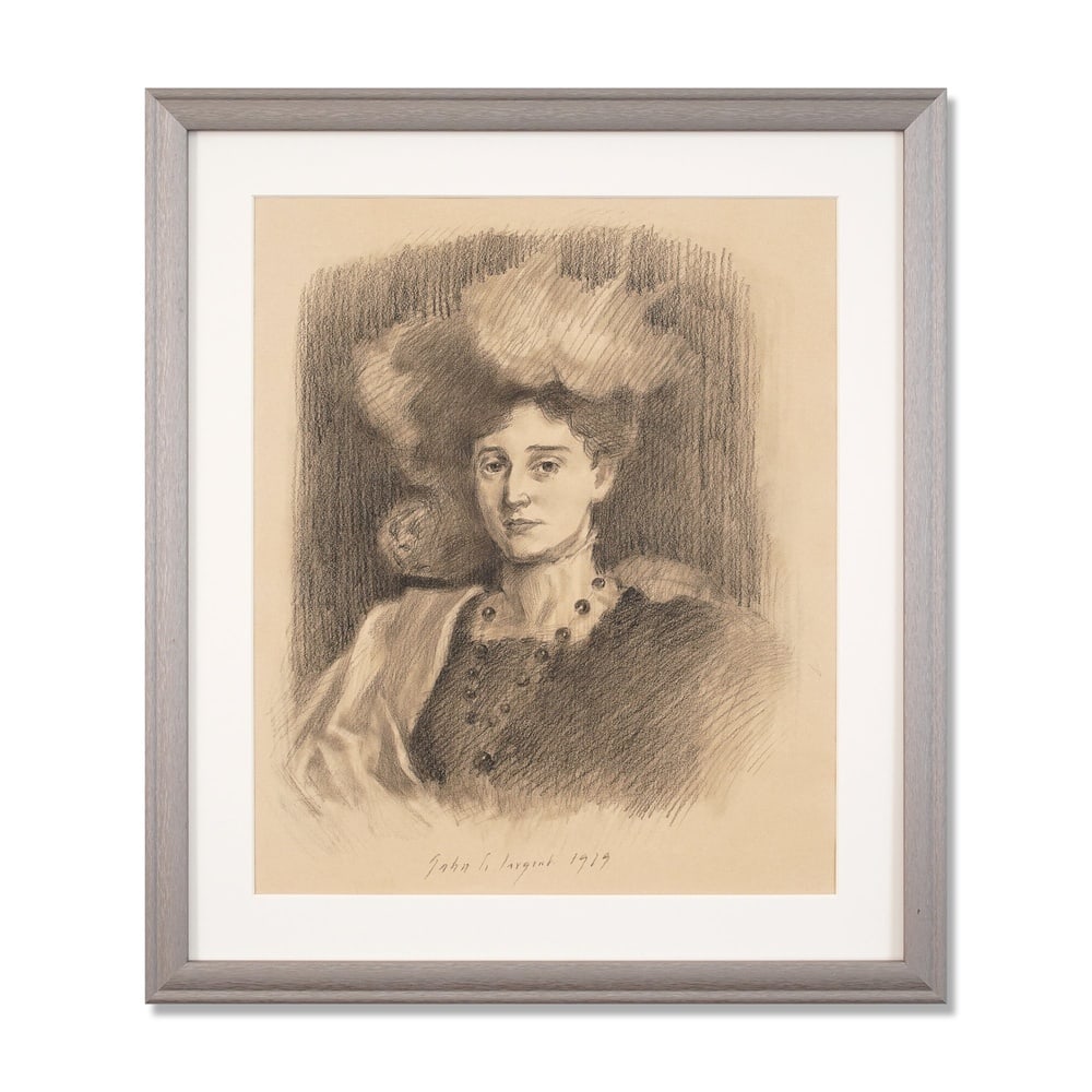 JOHN SINGER SARGENT (1856-1925), ATTRIBUTED TO, CHARCOAL ON PAPER: Signed (lower center) Image Dimensions: 19 1/8 x 15 3/4 in (48.5 x 40 cm) Framed Dimensions: 24 3/4 x 21 1/2 in (62.7 x 54.5 cm) This painting comes with COA. John Singer Sargent's portrait drawings d