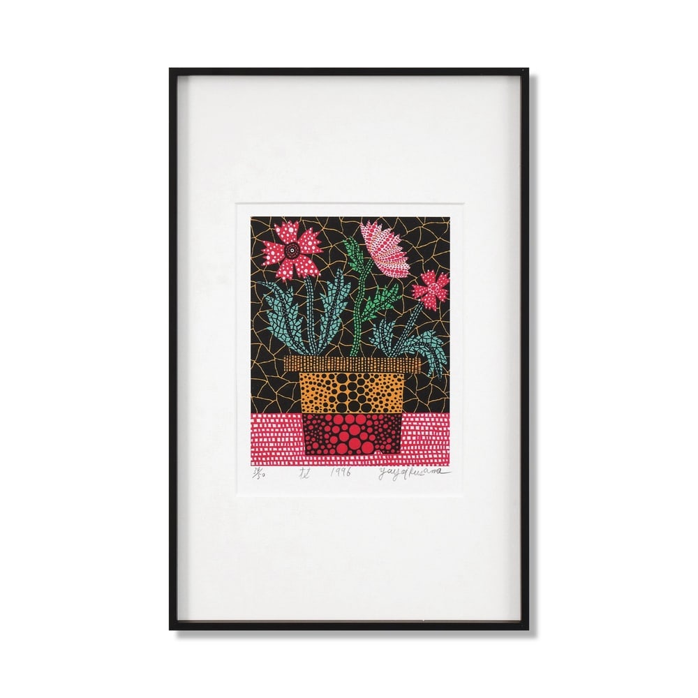 YAYOI KUSAMA (B.1929), SILKSCREEN PRINT: Signed (lower right) Image Dimensions: 8 1/4 x 6 1/4 in (21 x 16 cm) Framed Dimensions: 16 x 10 in (40.5 x 25.5 cm) Yayoi Kusama (b. 1929) stands as one of the most iconic and influential female artis