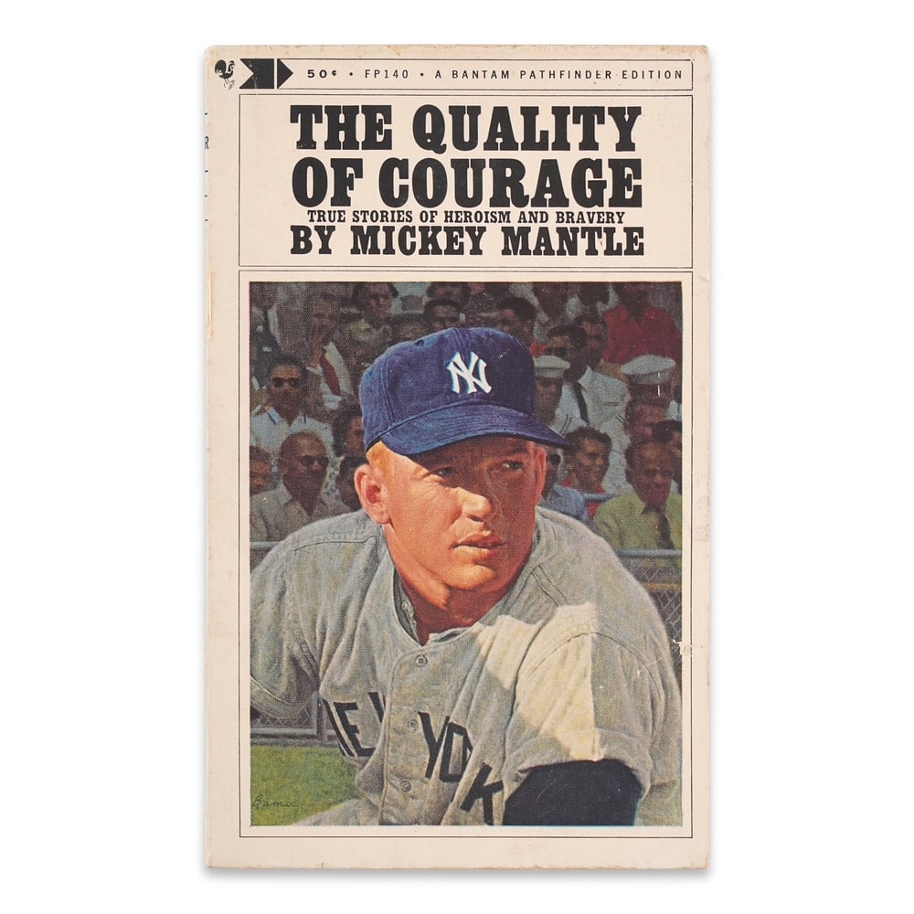 MICKEY MANTLE SIGNED "THE QUALITY OF COURAGE": 6 7/8 x 4 1/8 in (17.5 x 10.6 cm) Provenance and Authentication: This collectible has undergone a rigorous forensic evaluation. The signatures were carefully analyzed across multiple criteria,