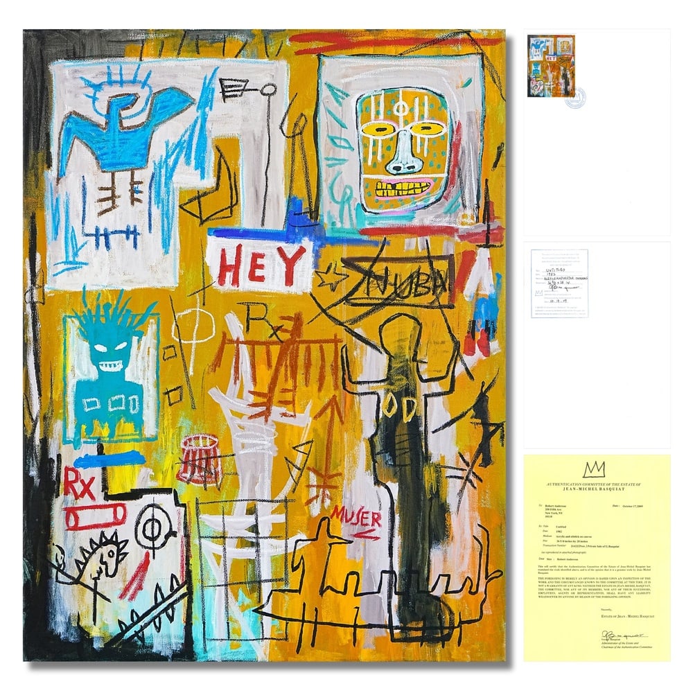 JEAN-MICHEL BASQUIAT (1960-1988), ATTRIBUTED TO, ACRYLIC AND OILSTICK ON CANVAS (1 of 3)