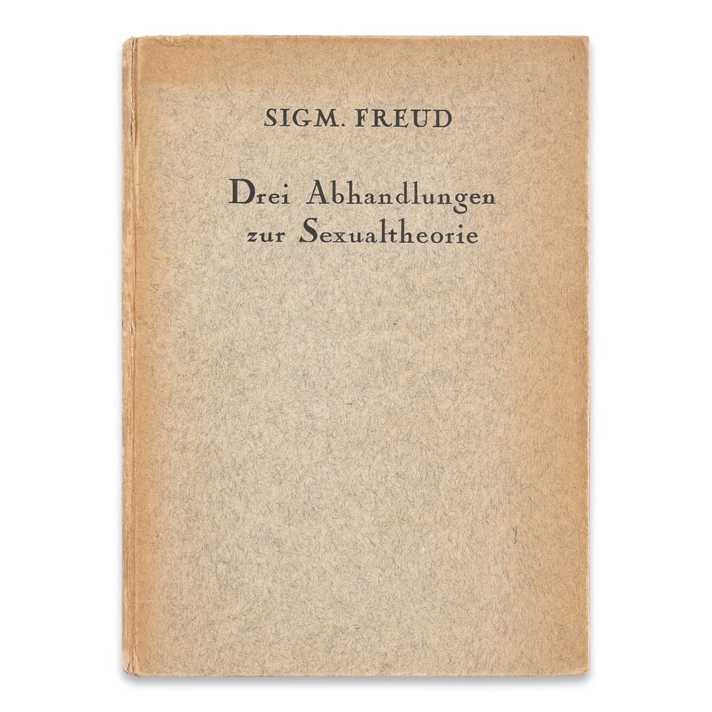SIGMUND FREUD SIGNED "DREI ABHANDLUNGEN ZUR SEXUALTHEORIE": 8 7/8 x 6 1/2 in (22.5 x 16.5 cm) Provenance and Authentication: This collectible has undergone a rigorous forensic evaluation. The signatures were carefully analyzed across multiple criteria,