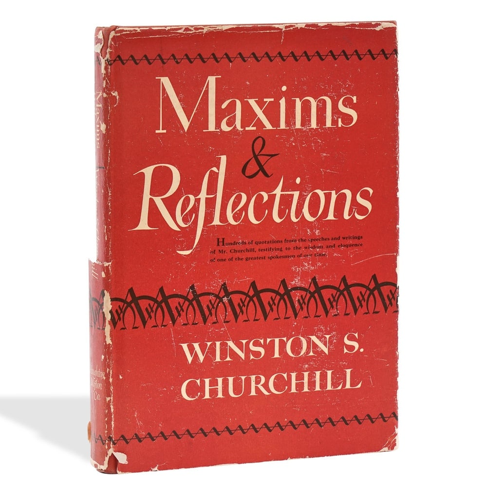 WINSTON CHURCHILL SIGNED "MAXIMS AND REFLECTIONS" 1949 HOUGHTON MIFFLIN EDITION: 8 1/8 x 5 1/2 in (20.5 x 14 cm) Provenance and Authentication: This collectible has undergone a rigorous forensic evaluation. The signatures were carefully analyzed across multiple criteria,