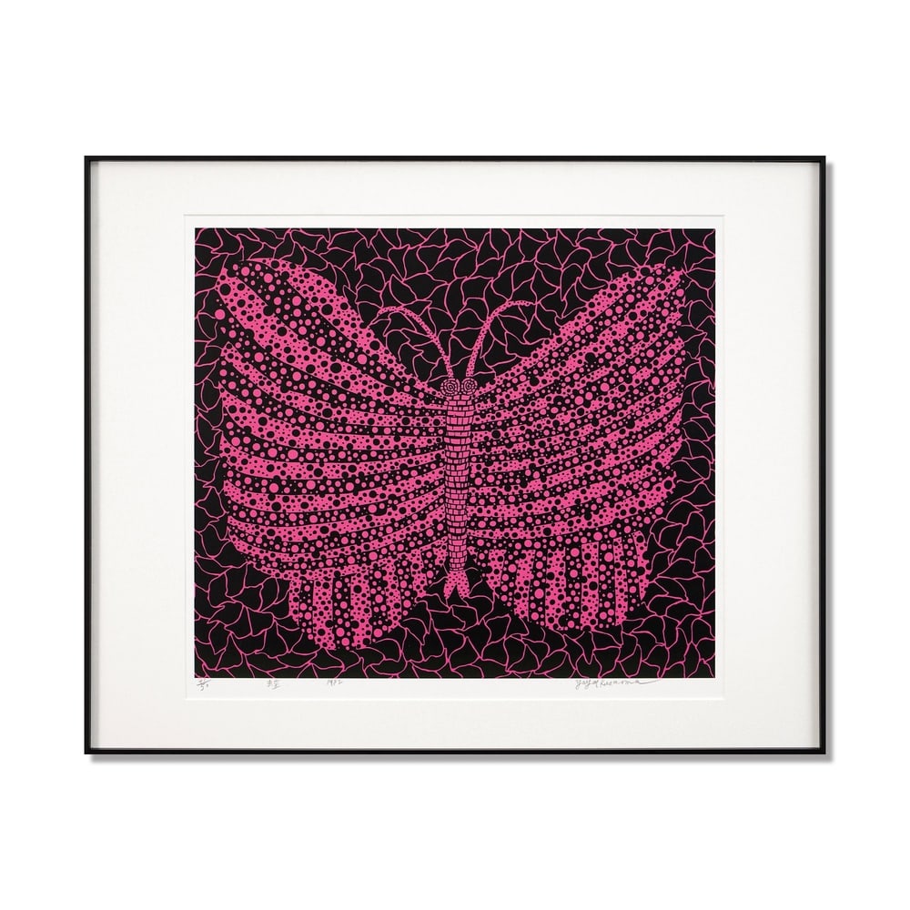 YAYOI KUSAMA (B.1929), SILKSCREEN PRINT: Image Dimensions: 21 1/2 x 19 1/4 in (54.5 x 49 cm) Framed Dimensions: 29 3/4 x 23 7/8 in (75.5 x 60.5 cm) Signed (lower right) Yayoi Kusama (b. 1929) stands as one of the most iconic and influential 