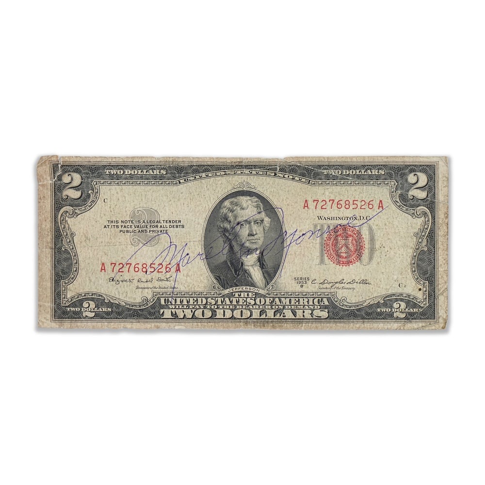 MARILYN MONROE SIGNED 1953 TWO DOLLAR NOTE (1 of 2)