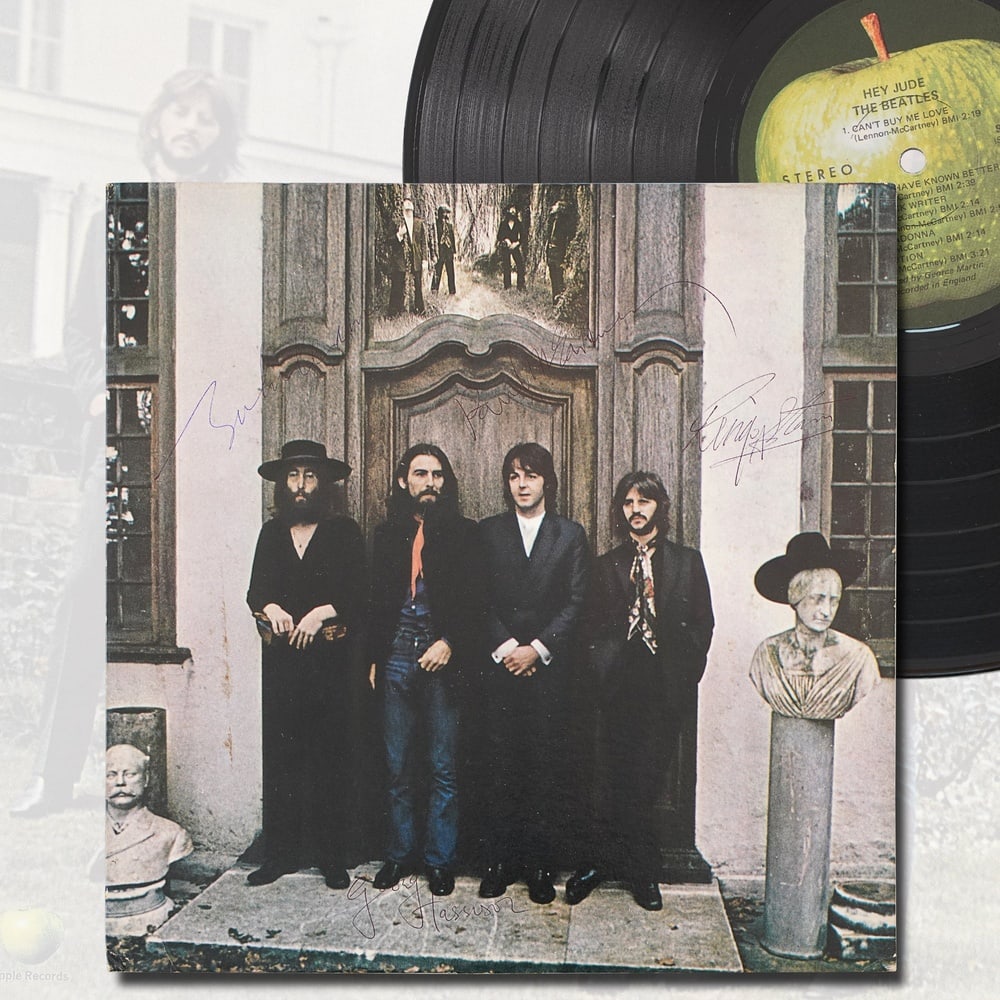 THE BEATLES FULLY SIGNED "HEY JUDE" LP: 12 1/4 x 12 1/4 Provenance and Authentication: This collectible has undergone a rigorous forensic evaluation. The signatures were carefully analyzed across multiple criteria, including ink