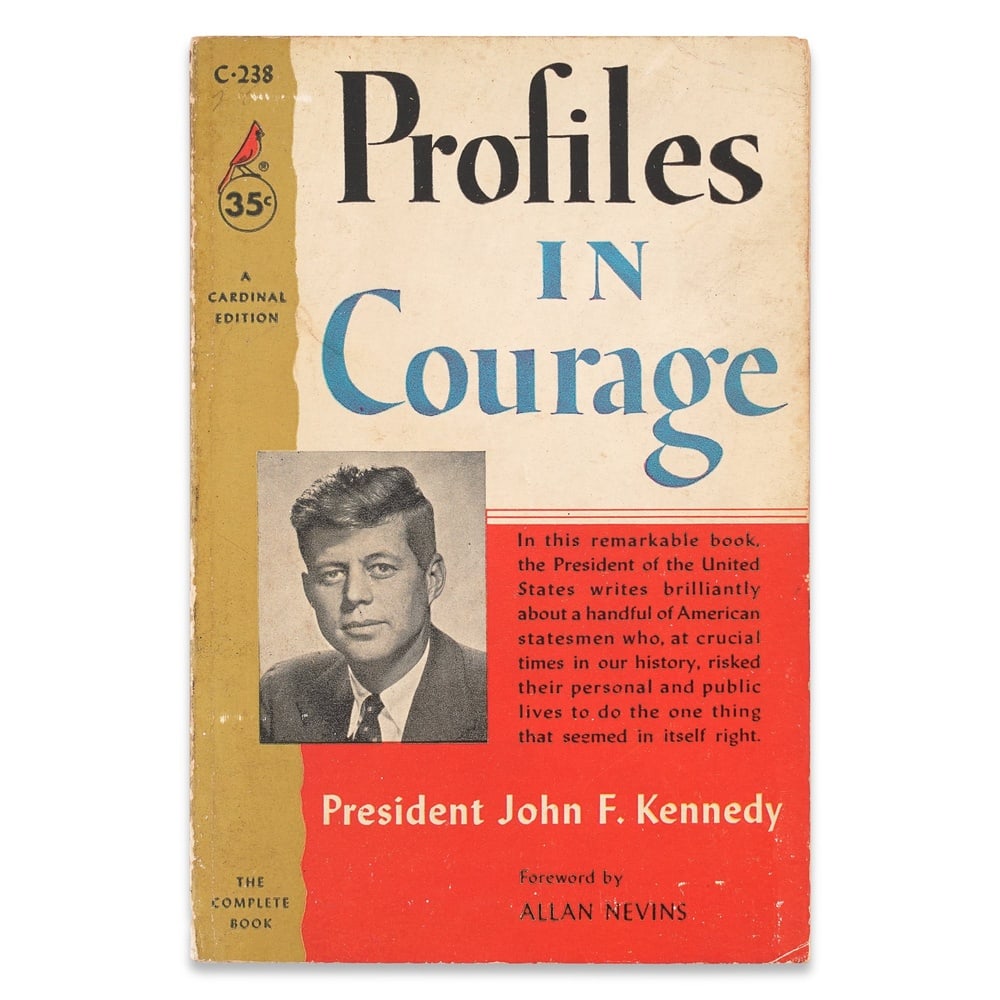JOHN F. KENNEDY SIGNED "PROFILES IN COURAGE" CARDINAL EDITION: 6 3/8 x 4 1/4 in (16.2 x 10.7 cm) Provenance and Authentication: This collectible has undergone a rigorous forensic evaluation. The signatures were carefully analyzed across multiple criteria,
