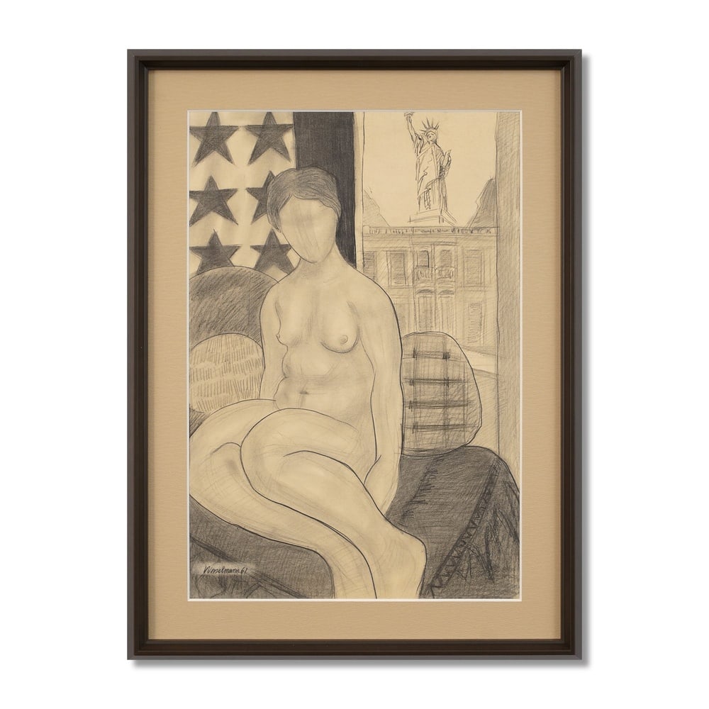 TOM WESSELMANN (1931-2004), ATTRIBUTED TO, CHARCOAL ON PAPER: Signed (lower left) Image Dimensions: 23 3/8 x 15 3/4 in (59.3 x 40 cm) Framed Dimensions: 28 3/4 x 21 1/4 in (73 x 54 cm) This painting comes with COA. Tom Wesselmann remains one of the defining