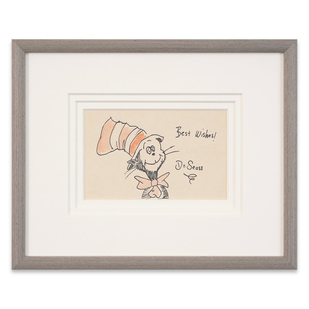 DR. SEUSS SIGNED SKETCH: Image Dimensions: 7 5/8 x 4 3/4 in (19.3 x 12 cm) Framed Dimensions: 15 3/8 x 12 3/8 in (39 x 31.5 cm) Provenance and Authentication: This collectible has undergone a rigorous forensic evaluation. The