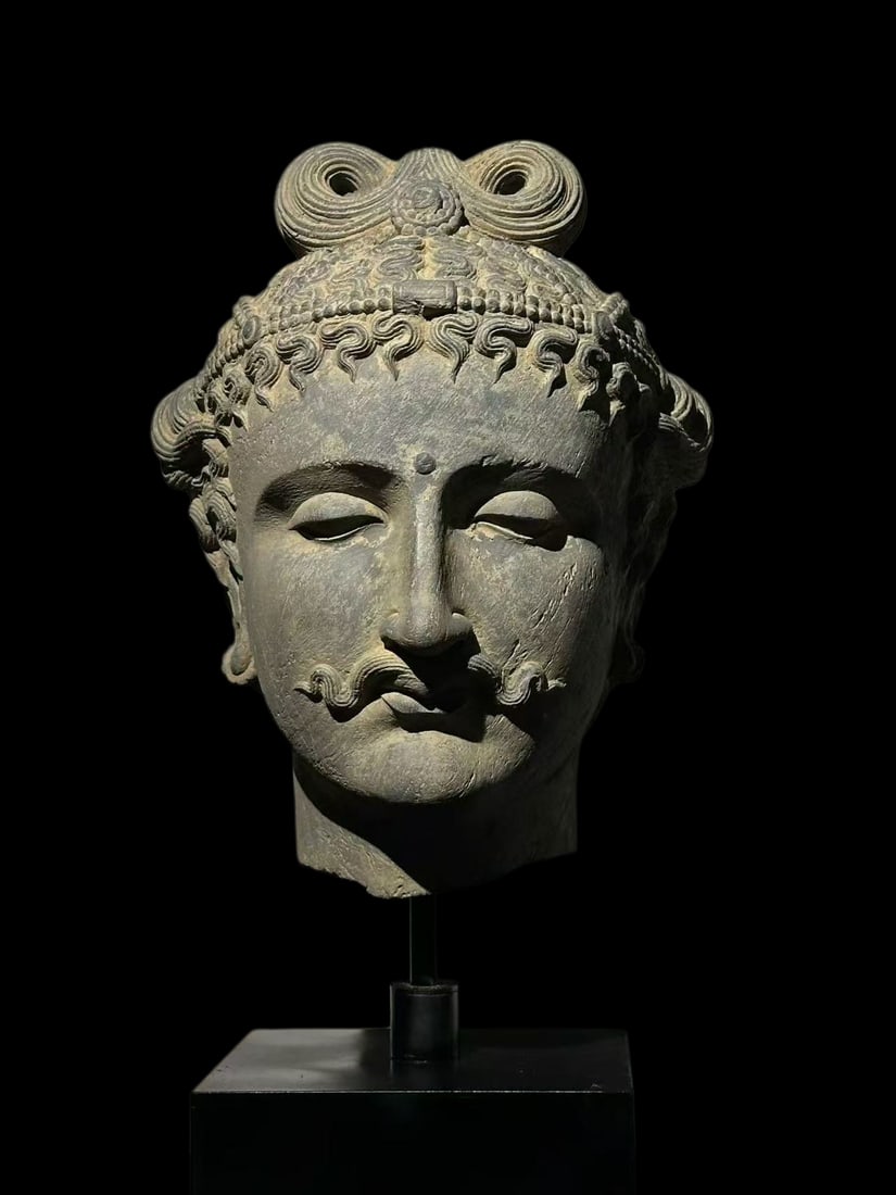 2nd century AD, Gandhara blue stone Buddha head (1 of 3)