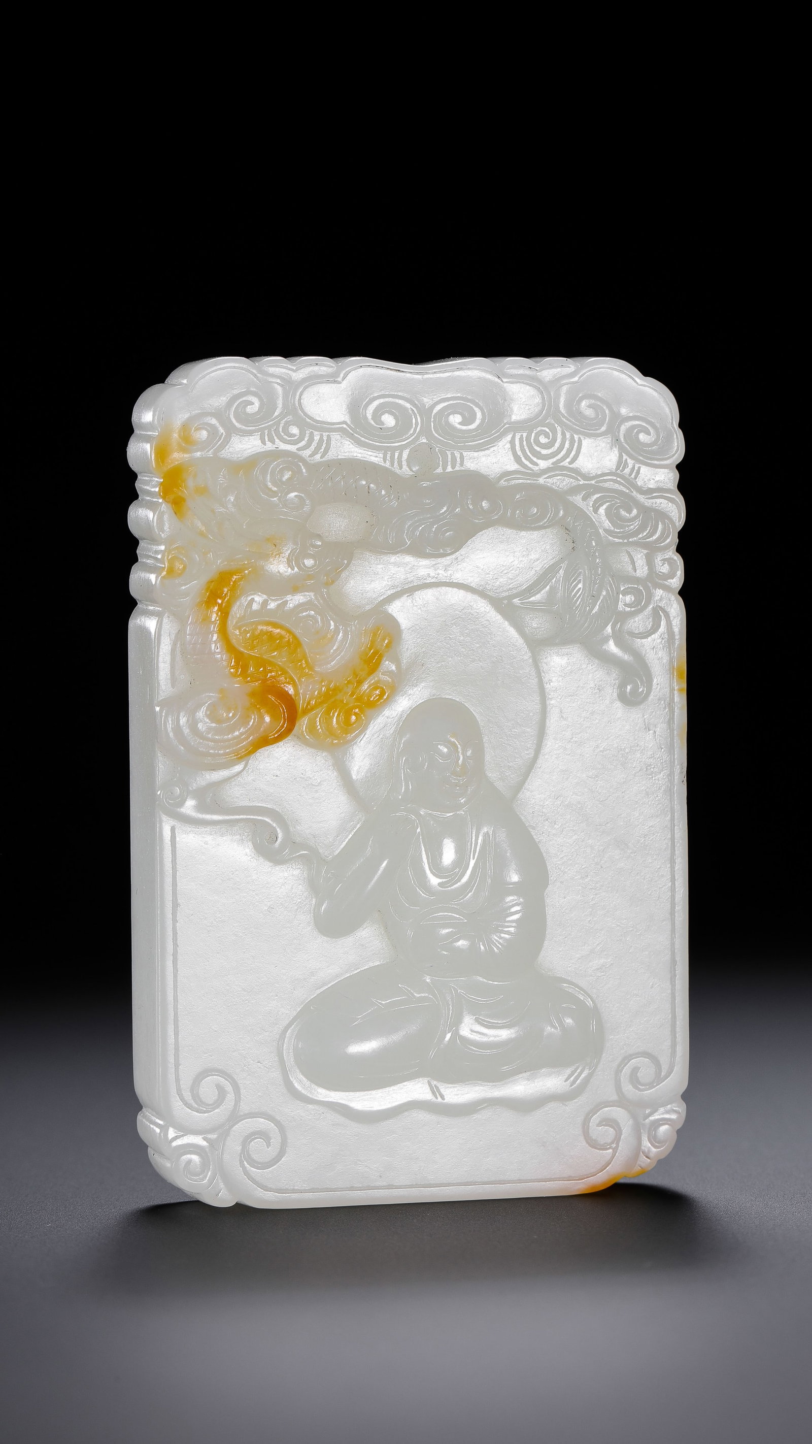 Chinese Qing Dynasty Hetian white jade Zigan plaque: L. 6.9 cm. W. 4.2 cm. Weight. 72 gram.