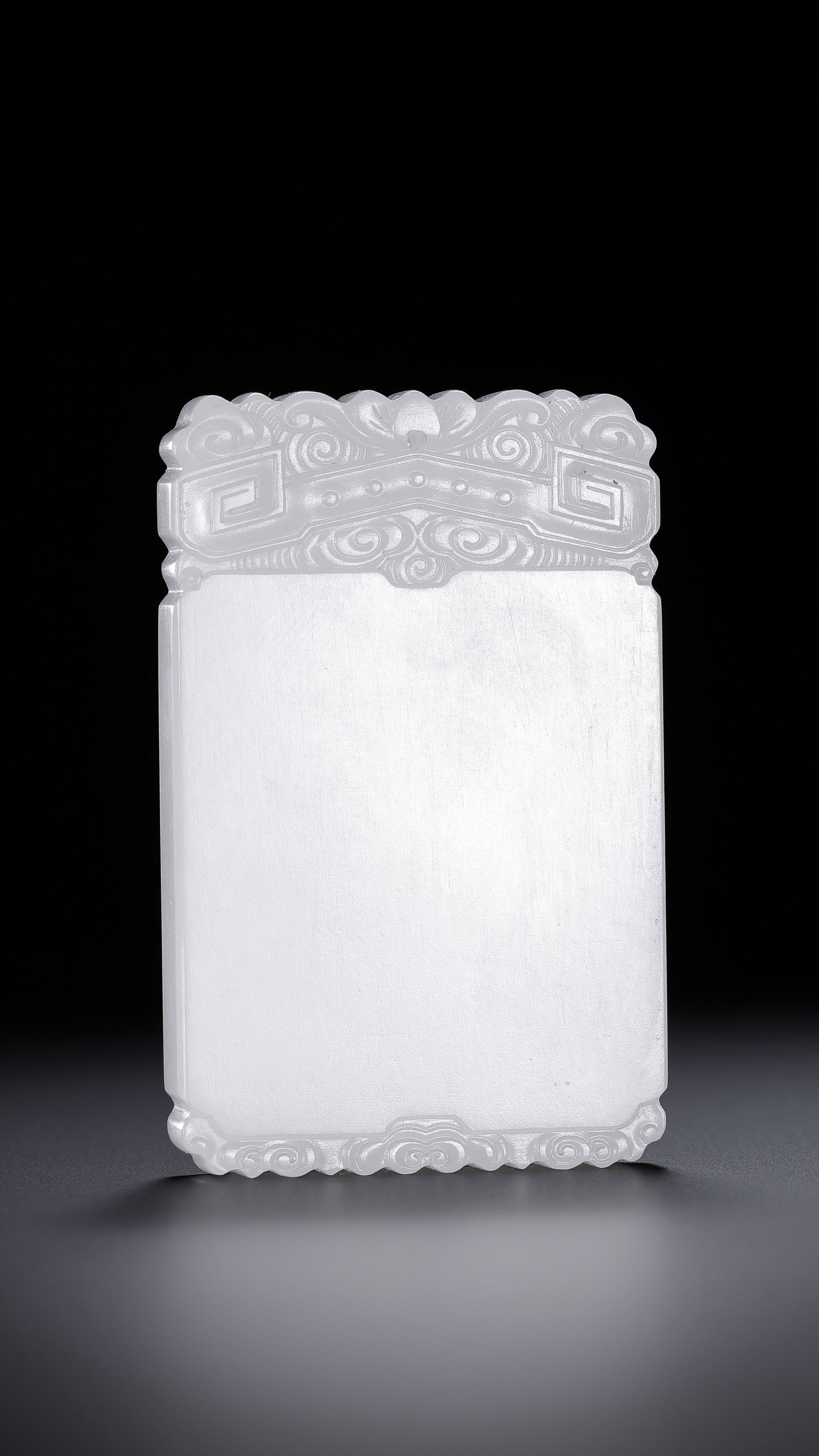 Chinese Qing Dynasty Hetian white jade Zigan plaque: L. 5.6 cm. W. 3.6 cm. Weight. 42 gram.