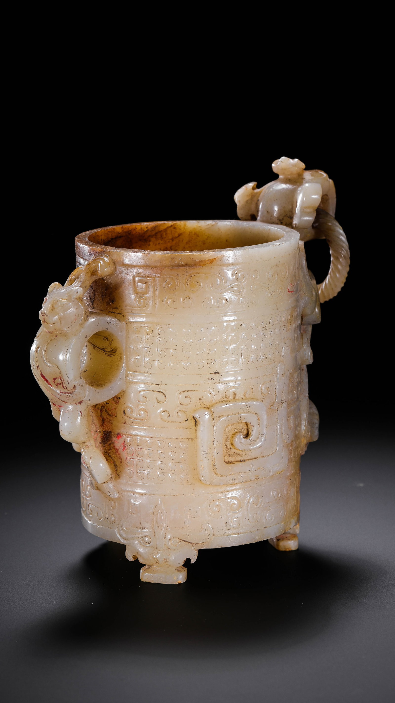 Chinese Han Dynasty Chilong Pattern Ring-Handled Cup - 4