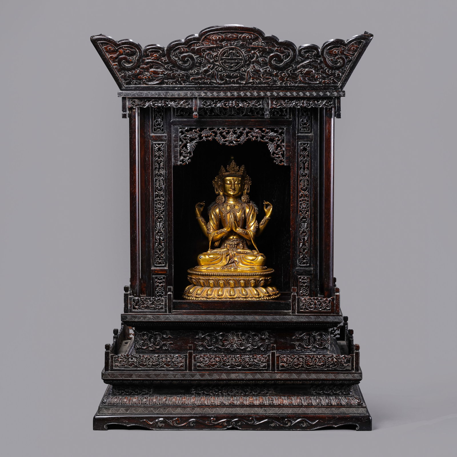 Chinese Ming Dynasty Gilt Bronze Seated Buddha Statue: H. 72 cm. H. 32 cm. W. 21 cm. Weight. 5240 gram.