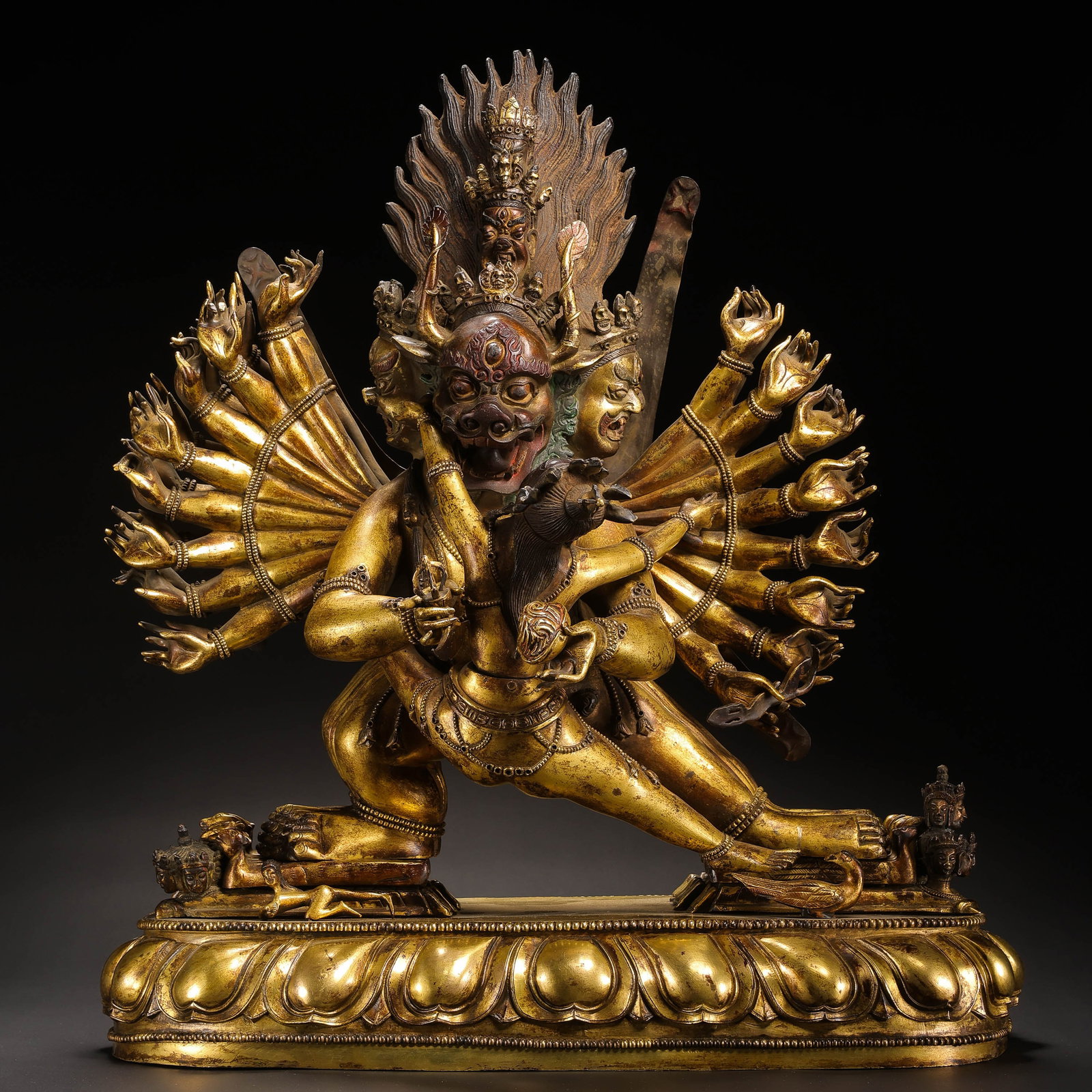 Chinese Qing Dynasty Gilt Bronze Vajrabhairava Statue: H. 47 cm. Weight. 28356 gram.
