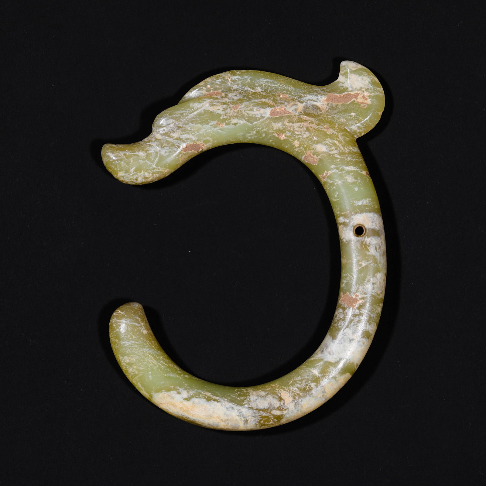 Jade Dragon from the Hongshan Culture of the Hongshan Period in China: L. 15 cm. W. 11 cm. Weight. 192 gram.
