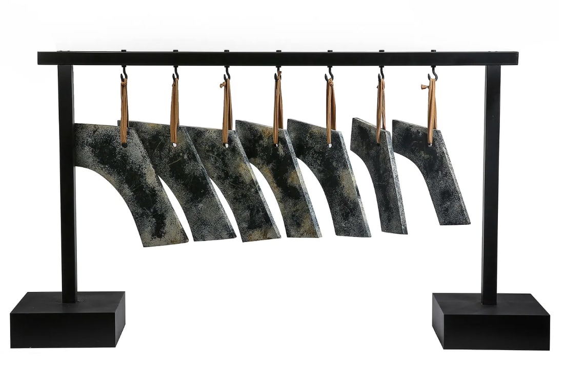 A set of Chinese Han Dynasty jade musical instruments: H. 86 cm. L. 155 cm. Weight. 17250 gram.