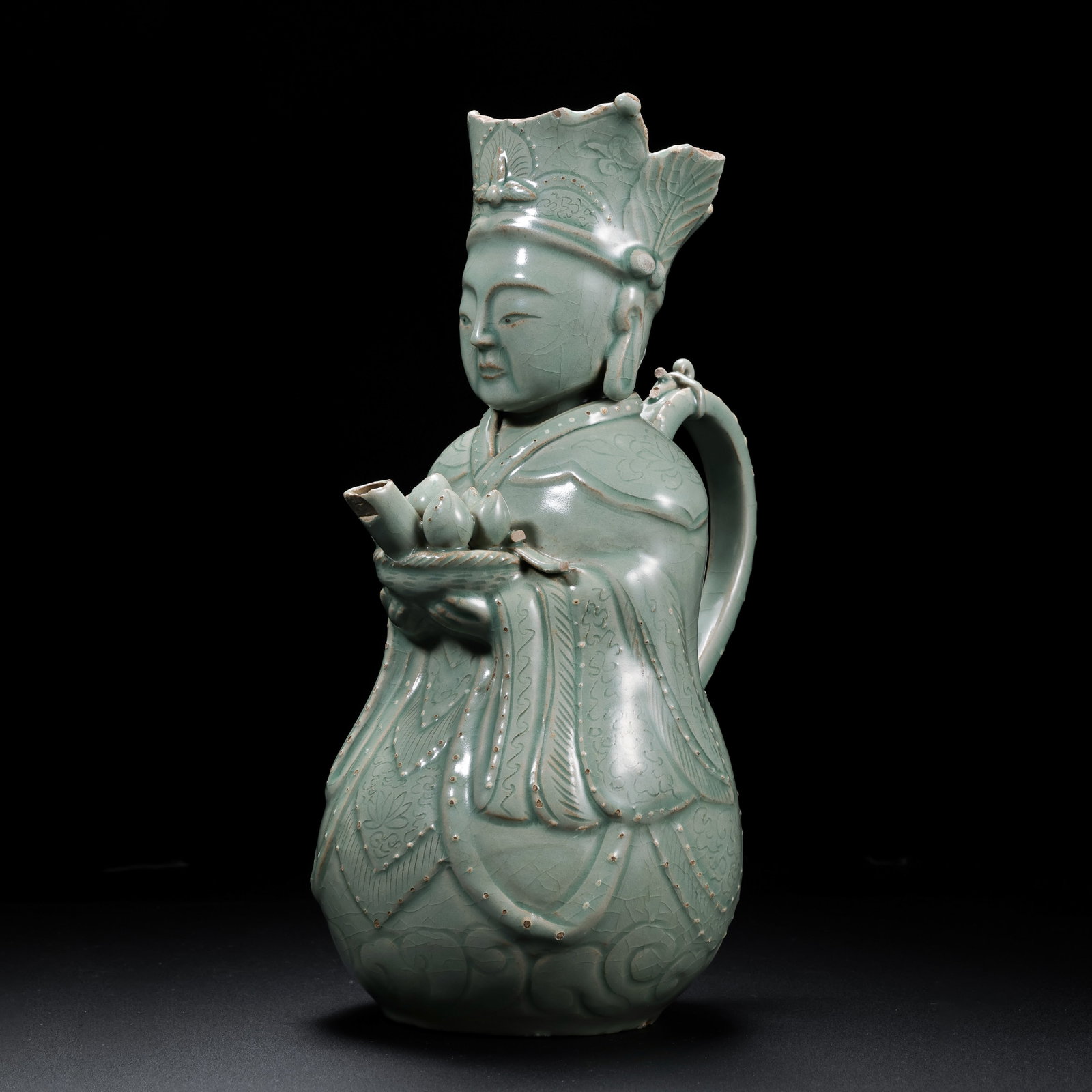Korean Goryeo celadon human-shaped ewer: H. 33 cm.