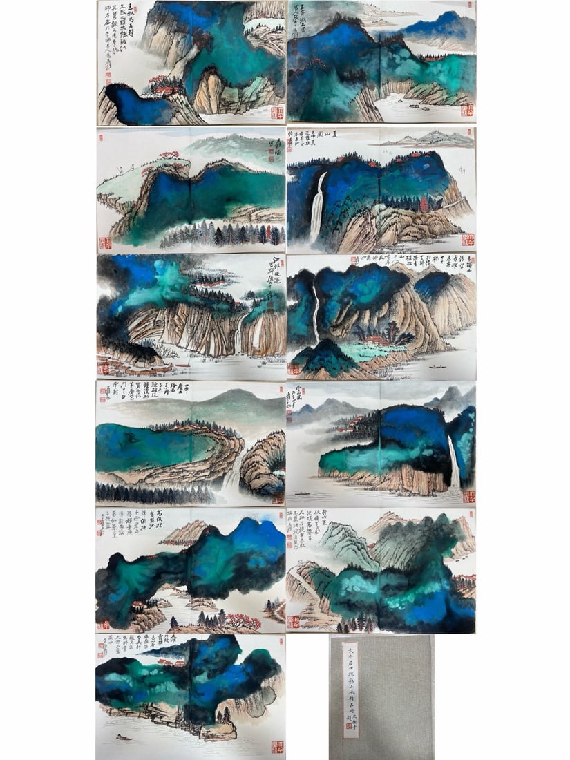 Splashed-ink landscape album leaves by Zhang Daqian: L. 50 cm. W. 33 cm.