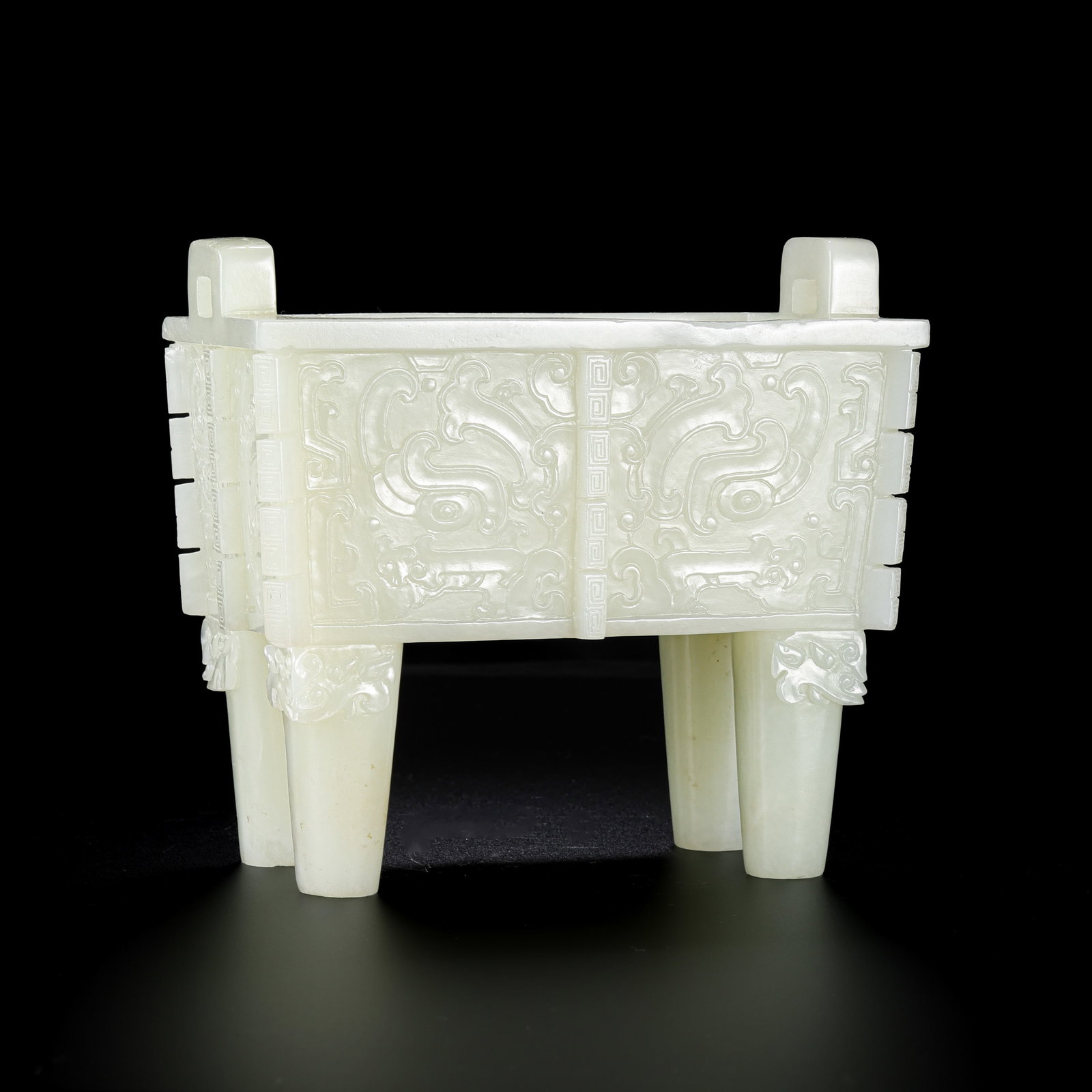 Chinese Qing Dynasty Hetian white jade tripod incense burner with animal mask design (1 of 10)