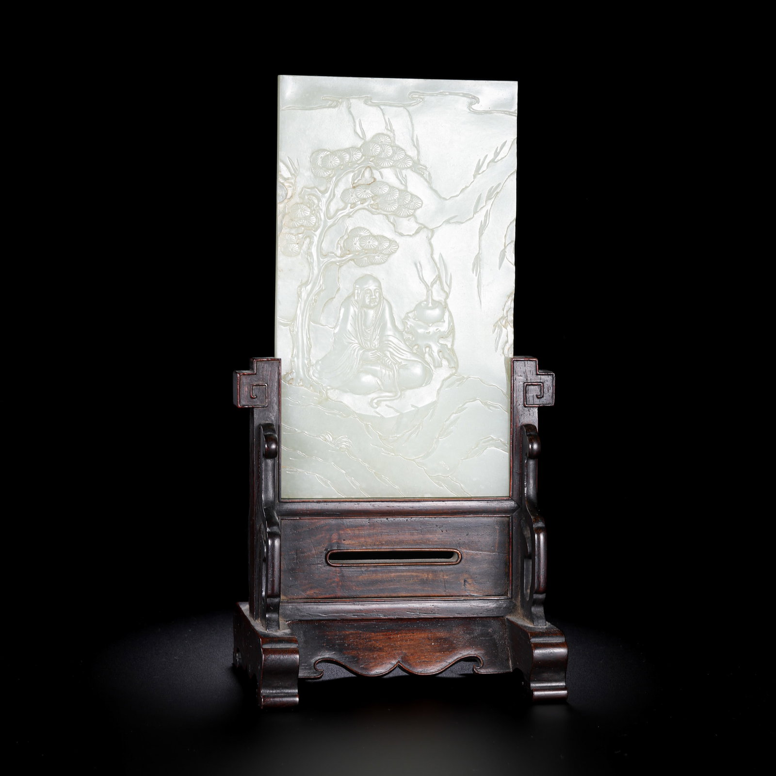 Chinese Qing Dynasty Hetian white jade screen: H. 26 cm. W . 10.5 cm. Weight. 651.5 gram.