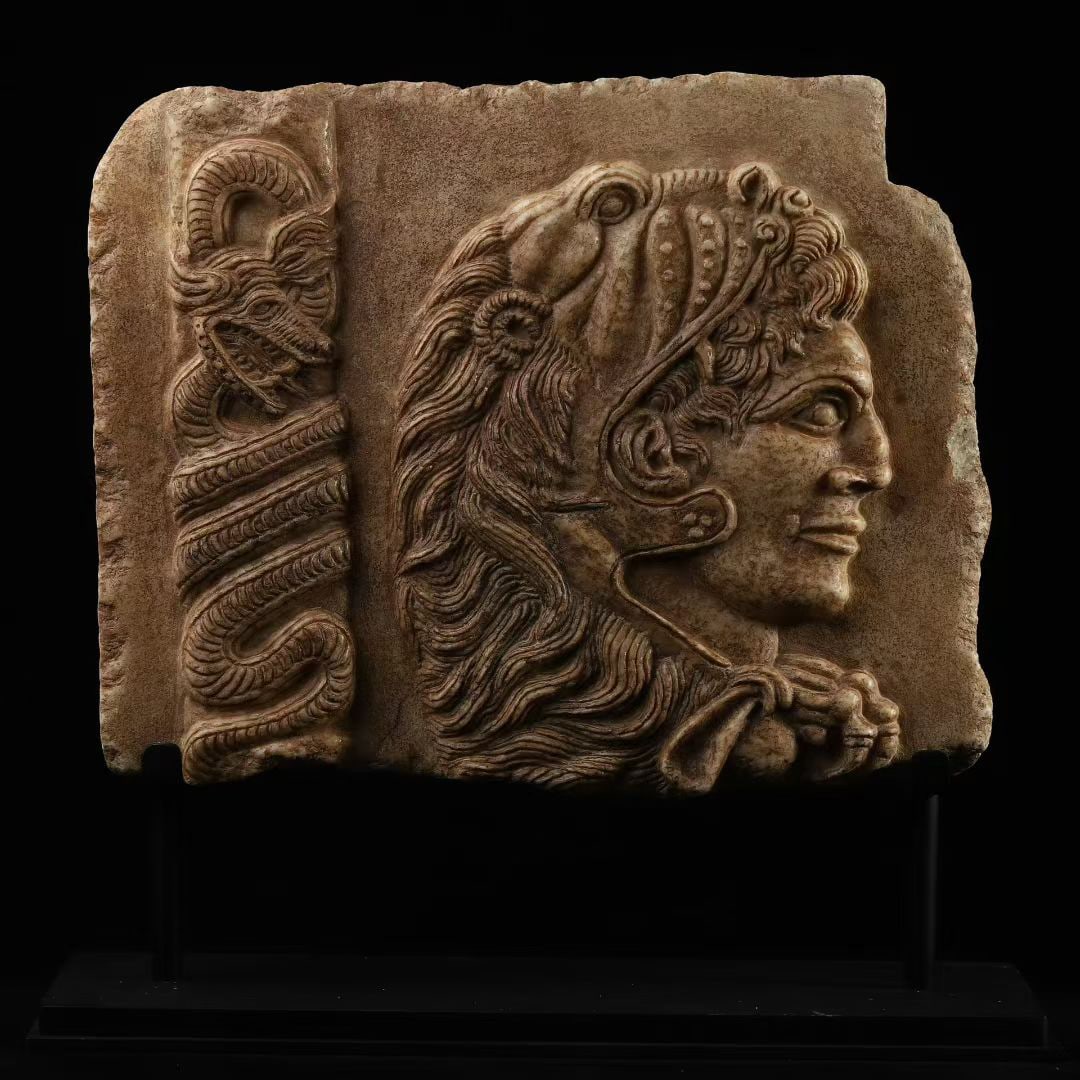 Ancient Greek Hercules Lion Skin Relief Slab: L. 36 cm. W. 28 cm.