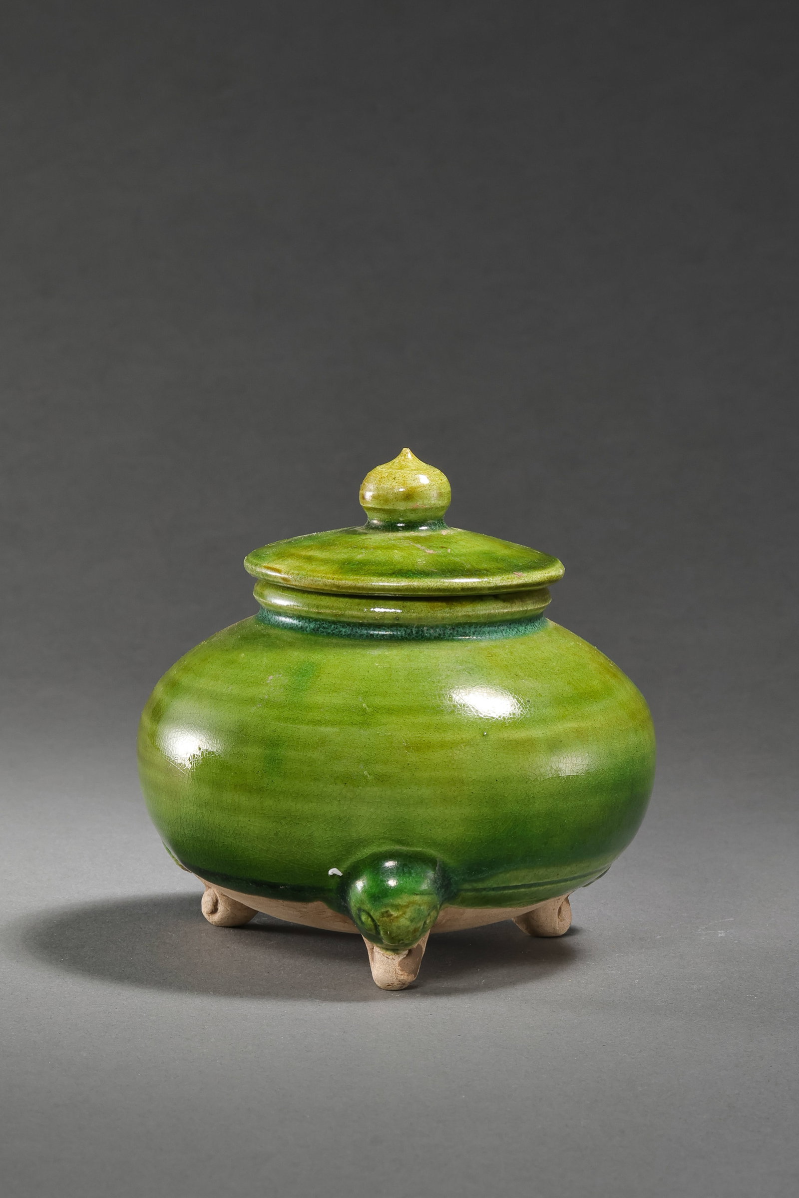 Chinese Tang Dynasty Green-glazed Three-legged Covered Incense Burner (1 of 9)