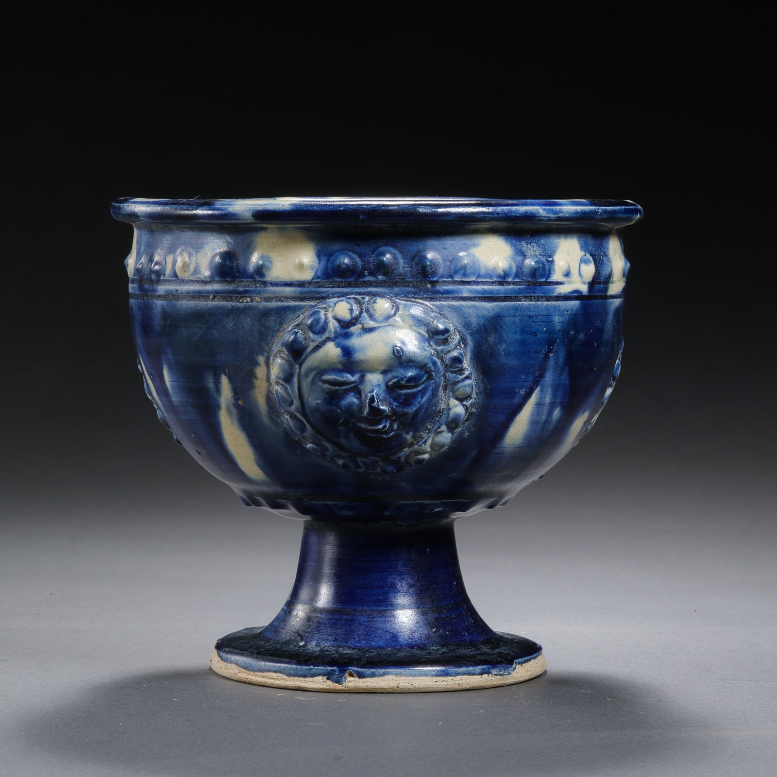 Chinese Sui Dynasty Blue Glazed Appliqué High-Footed Cup (1 of 10)