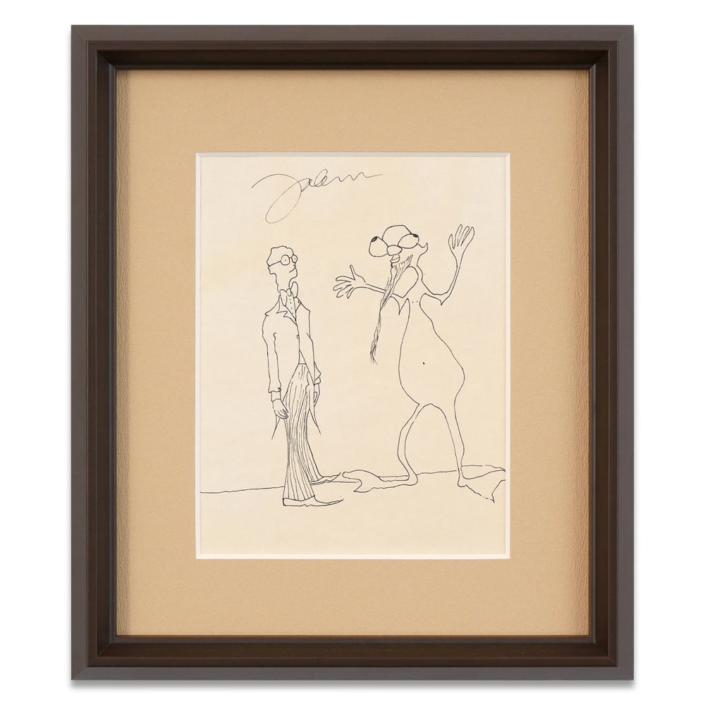 JOHN LENNON SIGNED INK SKETCH: Image Dimensions: 8 3/4 x 6 3/4 in (22.3 x 17 cm) Framed Dimensions: 14 5/8 x 12 1/2 in (37.2 x 31.7 cm) Provenance and Authentication: This collectible has undergone a rigorous forensic evaluation.
