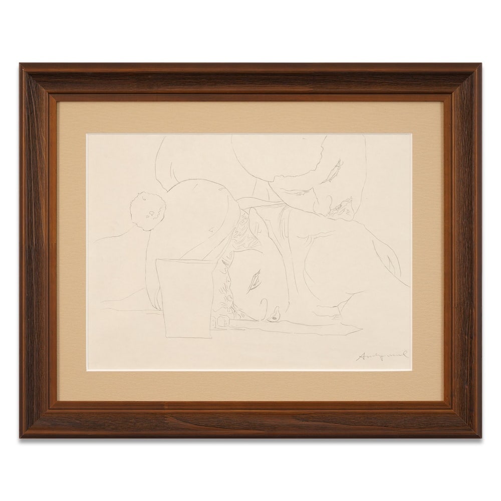ANDY WARHOL SIGNED PENCIL SKETCH: Image Dimensions: 13 3/4 x 18 7/8 in (35 x 48 cm) Framed Dimensions: 22 1/2 x 27 1/2 in (57 x 69.7 cm) Provenance and Authentication: This collectible has undergone a rigorous forensic evaluation. The