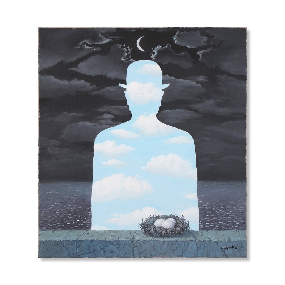 RENe MAGRITTE (1898-1967), ATTRIBUTED TO, OIL ON CANVAS: Signed (lower right) Image Dimensions: 28 5/8 x 25 1/2 in (72.6 x 64.9 cm) This painting comes with COA. Rene Magritte remains one of the most intellectually profound and visually recognizable figures