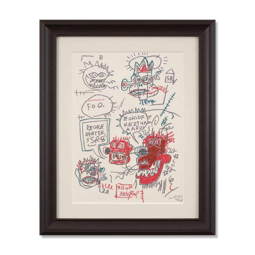 JEAN-MICHEL BASQUIAT (1960-1988), ATTRIBUTED TO, OIL STICK ON PAPER: Signed (lower right) Image Dimensions: 17 3/8 x 12 5/8 in (44 x 32 cm) Framed Dimensions: 24 3/8 x 19 3/4 in (62 x 50 cm) This painting comes with COA. Jean-Michel Basquiat remains one of the most inf