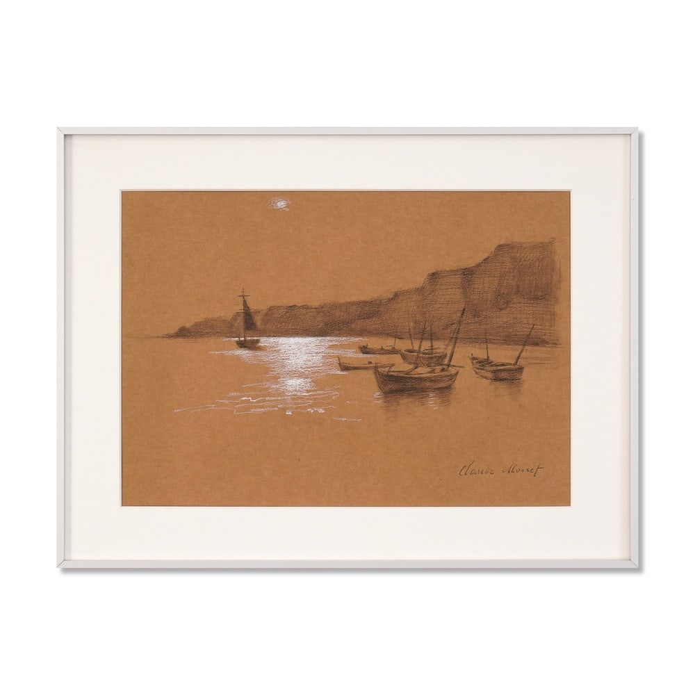 CLAUDE MONET (1840-1926), ATTRIBUTED TO, PENCIL ON PAPER: Signed (lower right) Image Dimensions: 15 1/4 x 10 5/8 in (38.7 x 27 cm) Framed Dimensions: 19 1/4 x 14 5/8 in (49 x 37 cm) This painting comes with COA. "Étude de barques" (1857) is an early pencil 