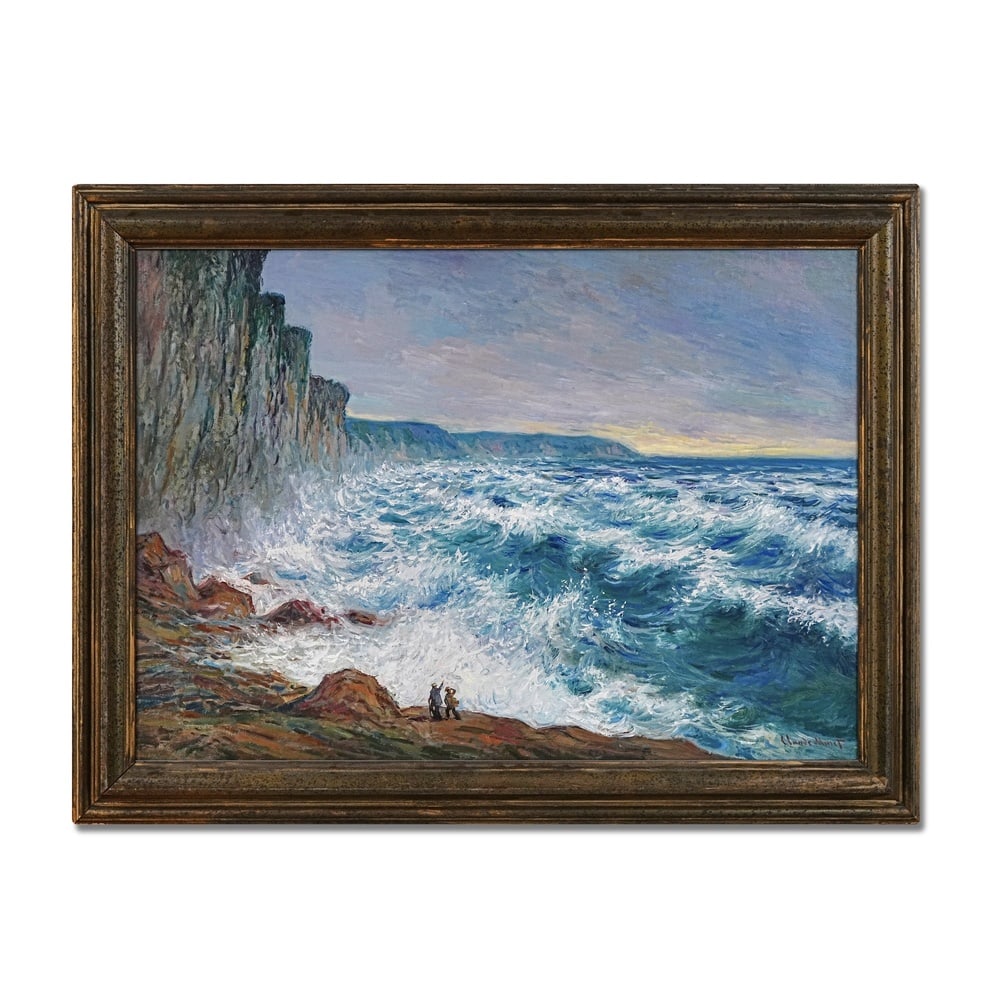 CLAUDE MONET (1840-1926), ATTRIBUTED TO, OIL ON CANVAS: Signed (lower right) Image Dimensions: 25 1/4 x 35 1/2 in (64 x 90 cm) Framed Dimensions: 41 3/4 x 31 1/2 in (106 x 80 cm) This painting comes with COA. This painting titled Falaises d'Étretat, vue s