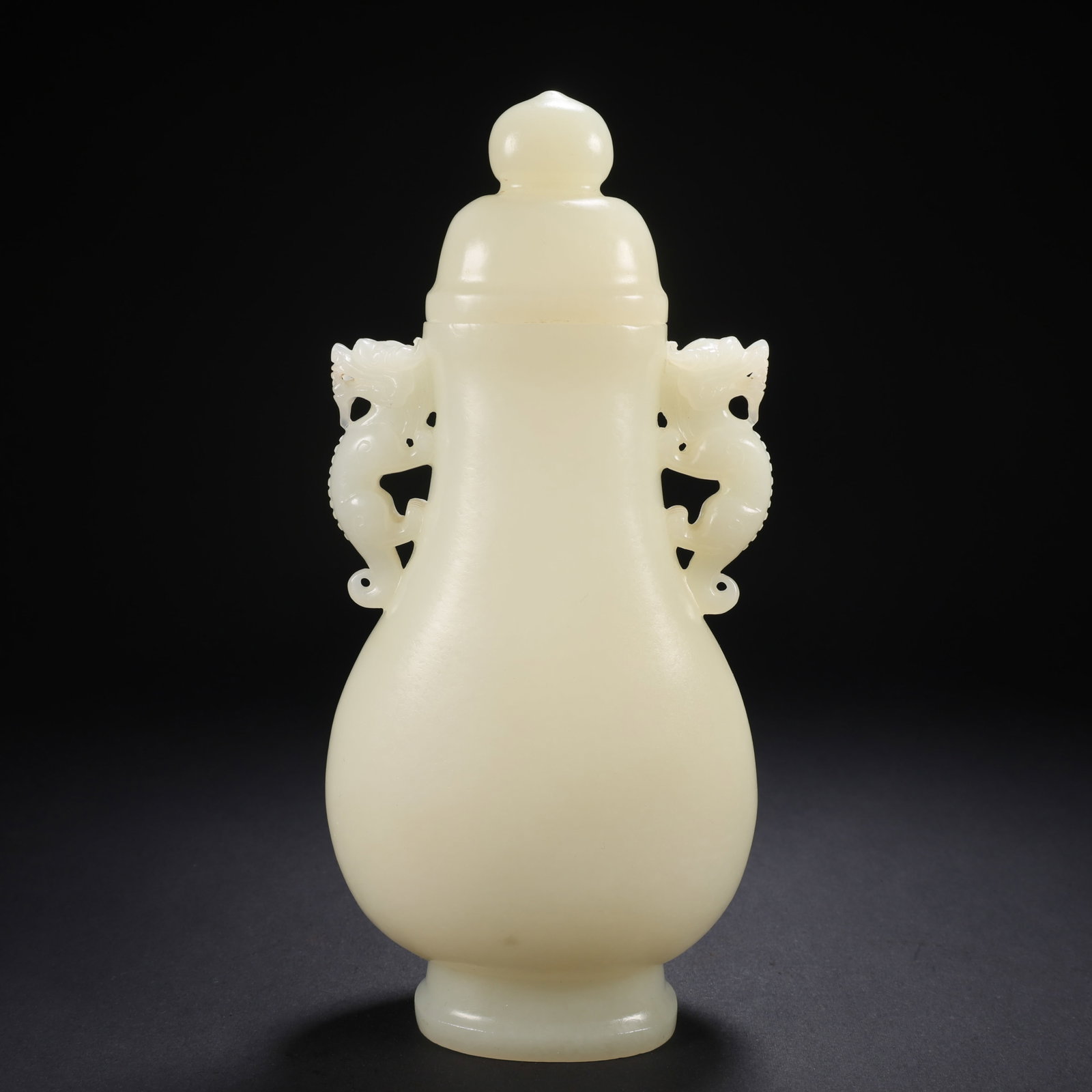 Chinese Qing Dynasty Hetian white jade double-eared covered bottle (1 of 9)