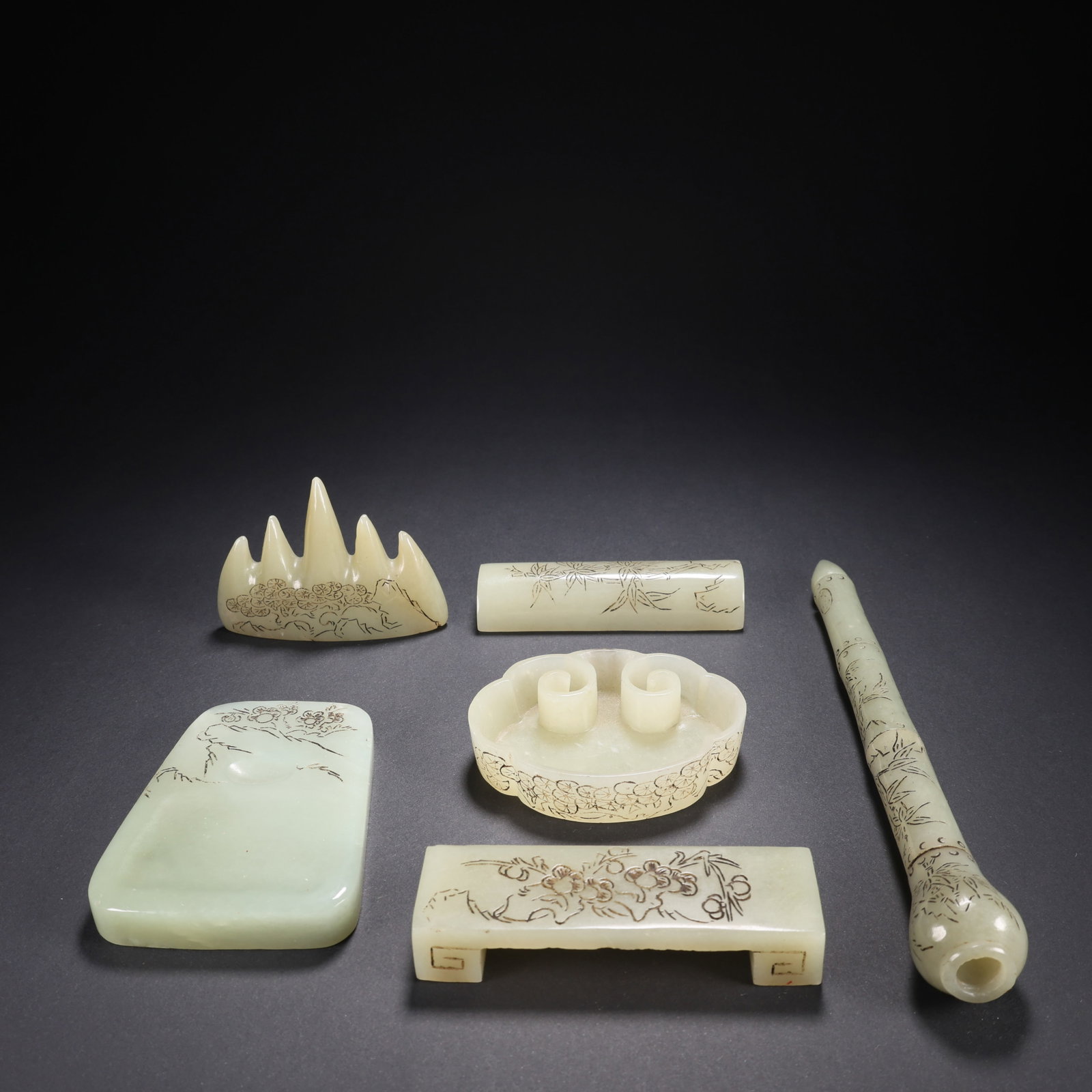 A set of Hetian jade scholar's objects from the Qing Dynasty, China (1 of 9)