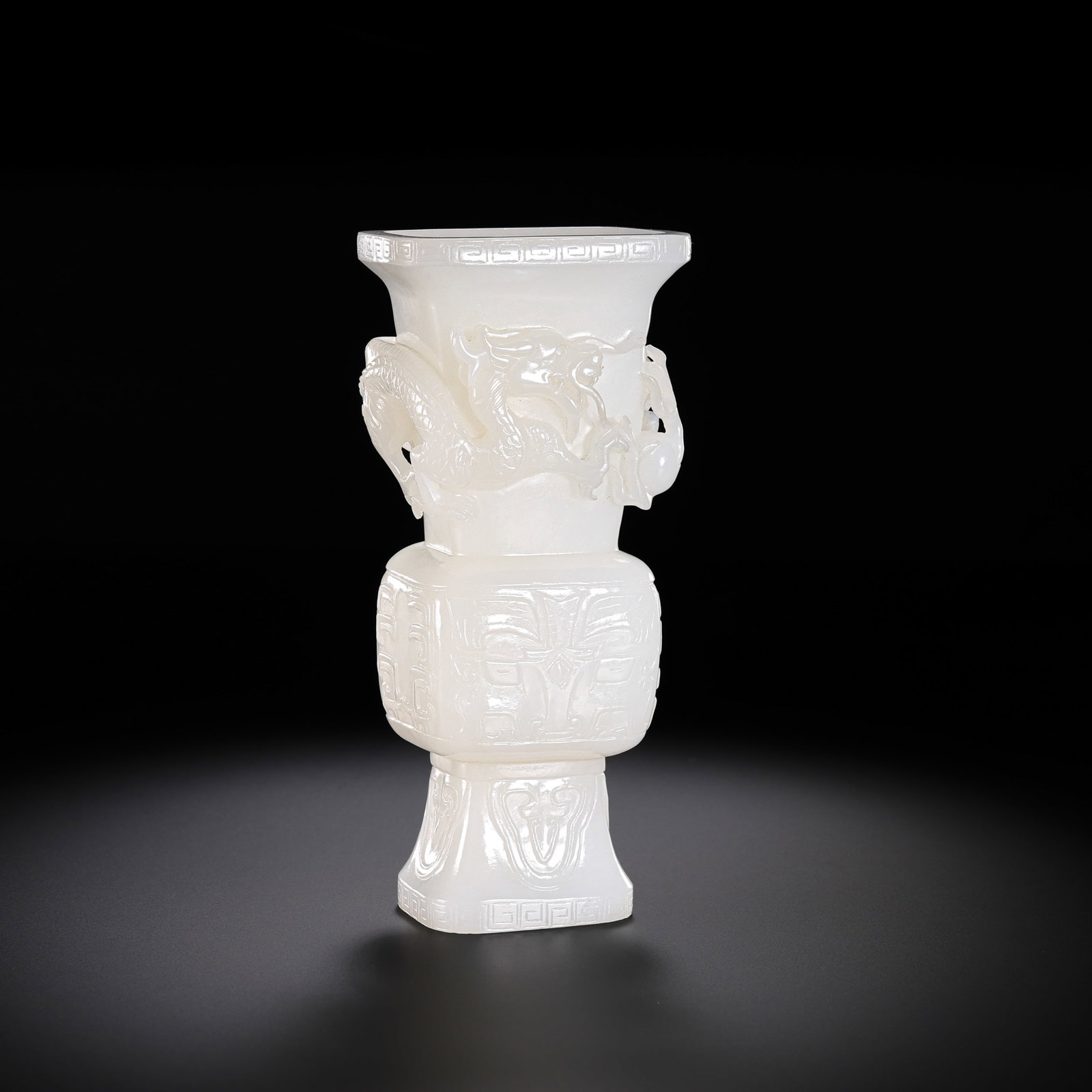 Chinese Qing Dynasty Hetian white jade vase with dragon and animal mask design (1 of 8)