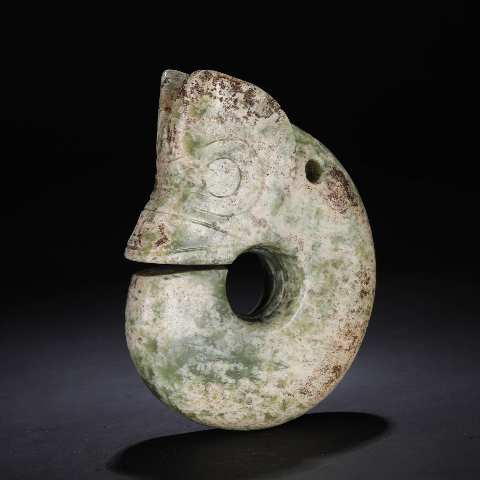 Jade Pig-Dragon from the Hongshan Culture of the Hongshan Period in China: H. 13 cm. W. 9 cm. Weight. 539 gram.