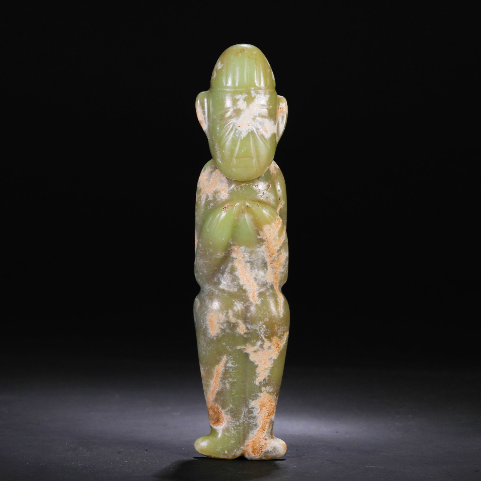 Jade figurines from the Hongshan Culture of the Hongshan Period in China: H. 15.5 cm. W. 3.5 cm. Weight. 238 gram.