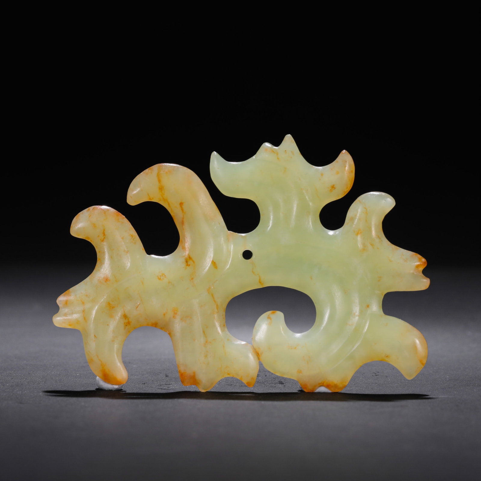 Hongshan Culture (Hongshan Period) Jade Pendant with Hooked Clouds: H. 5 cm. L. 8 cm. Weight. 28 gram.