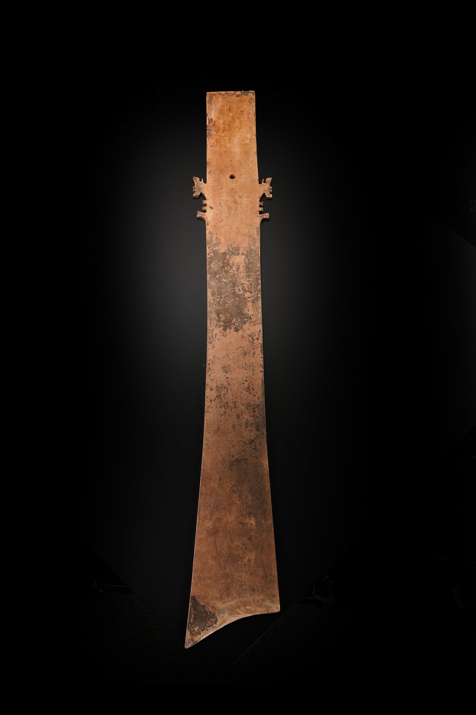 Jade scepters from the Neolithic period in China: L. 88 cm. W. 11 cm. Weight. 1415 gram.