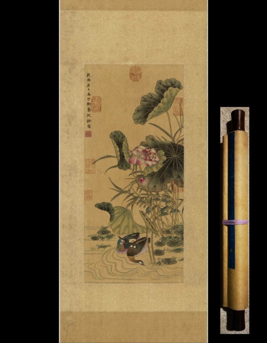 Shen Quan, "Flowers and Birds": L. 186 cm. W. 40 cm. L. 60 cm. W. 28 cm.